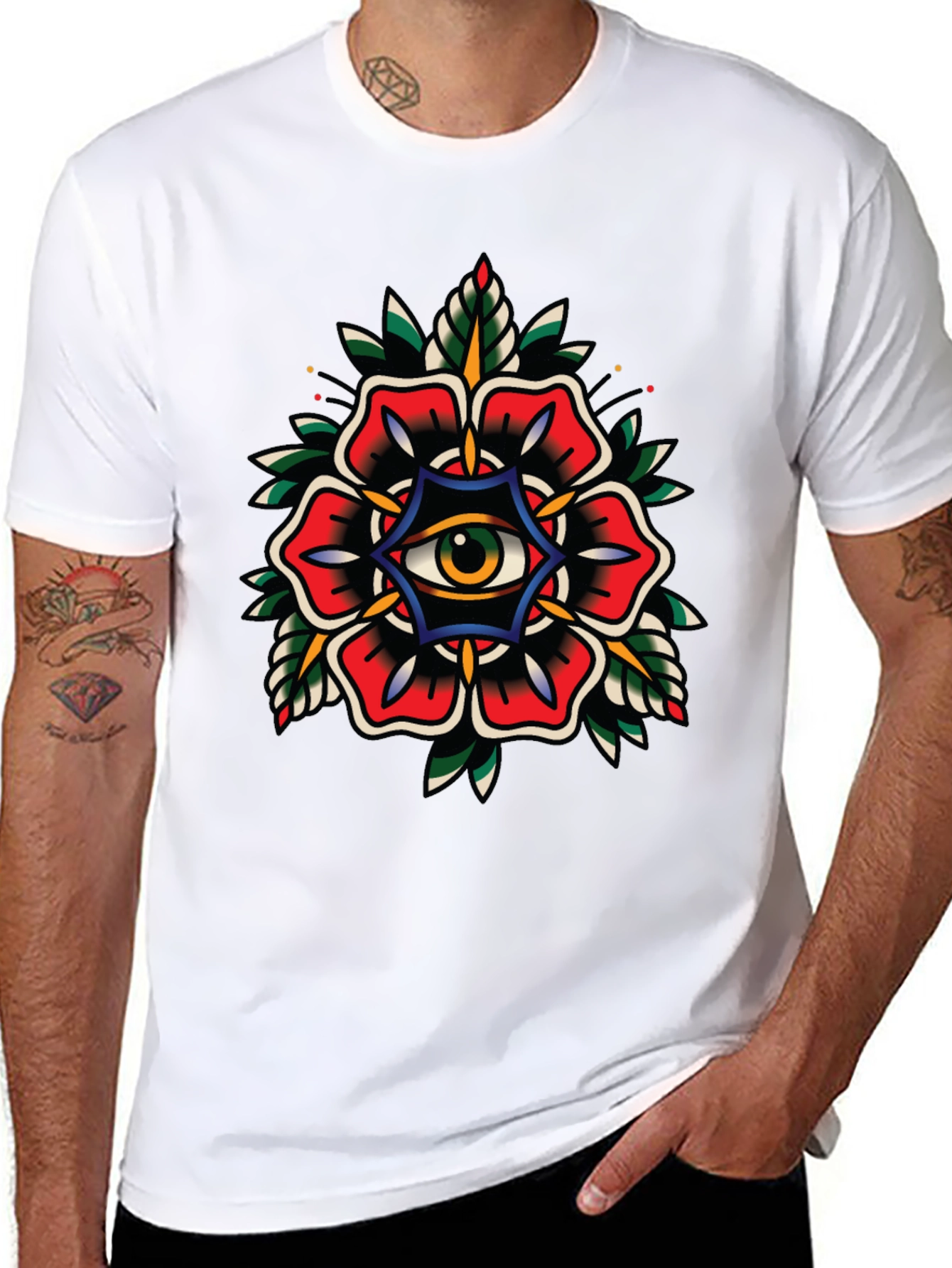 Eye Flower Graphic Tee - Classic Tattoo Style