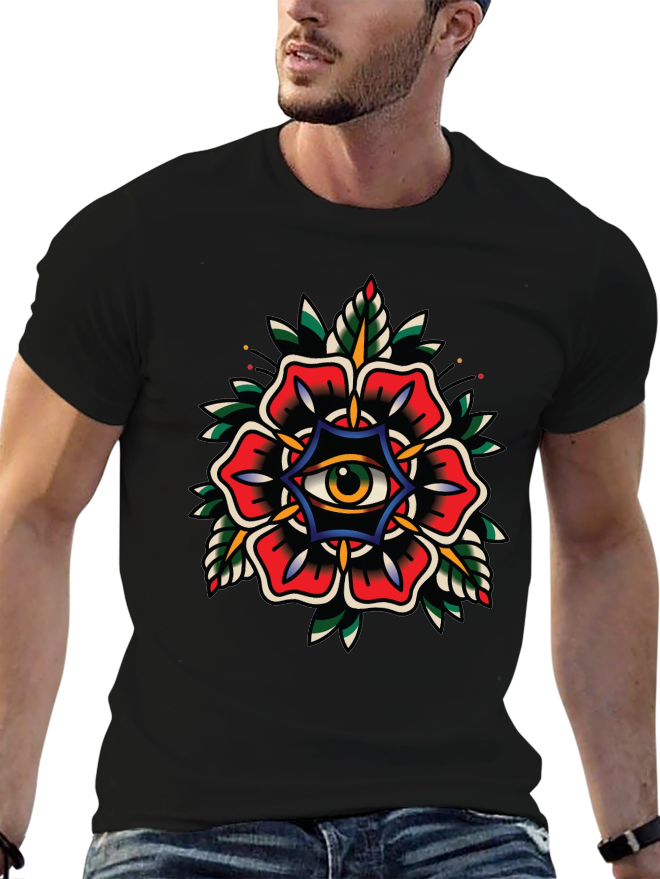 Eye Flower Graphic Tee - Classic Tattoo Style