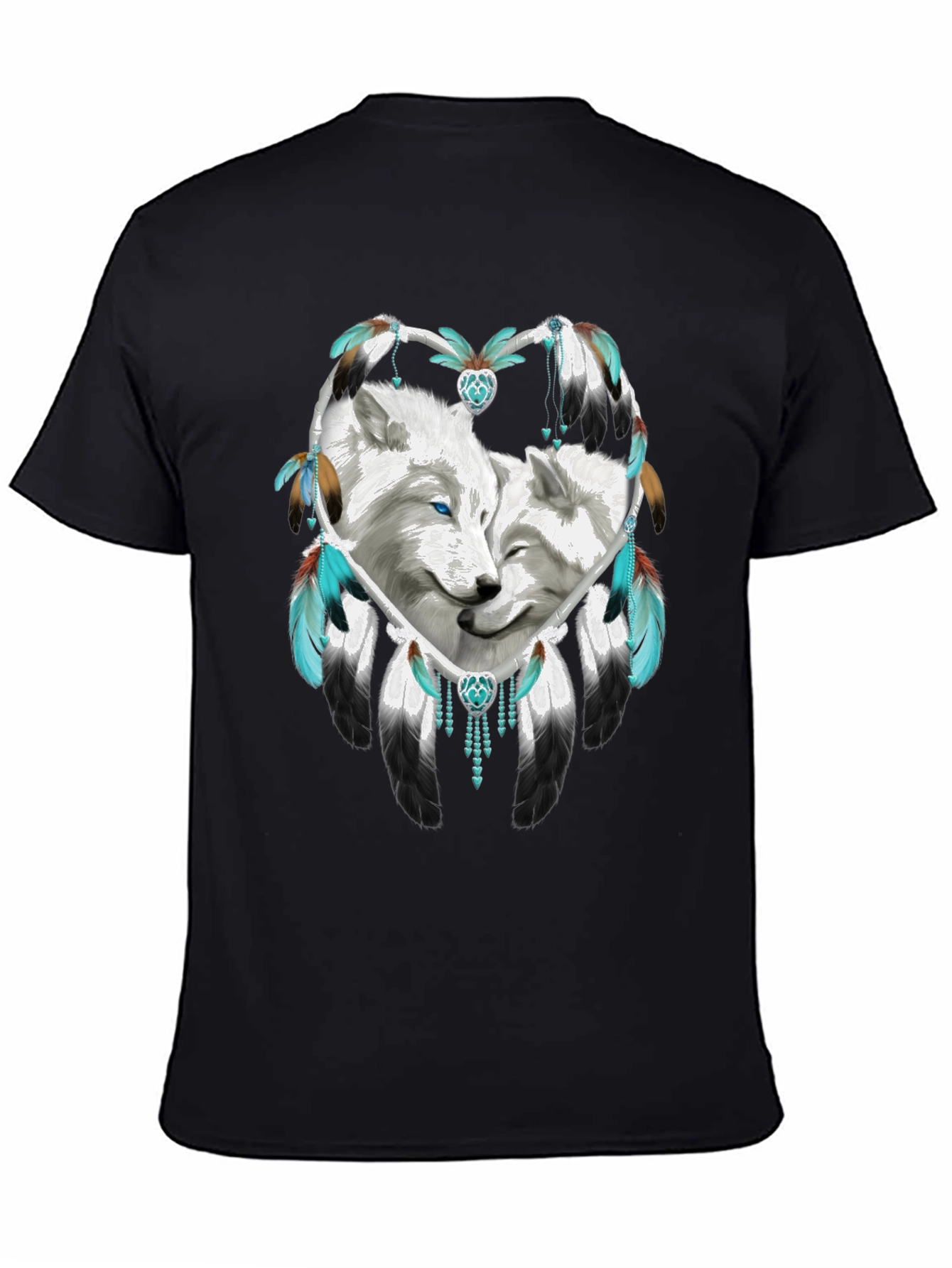 Wolf Dreamcatcher Graphic Tee - Black Cotton Blend Shirt