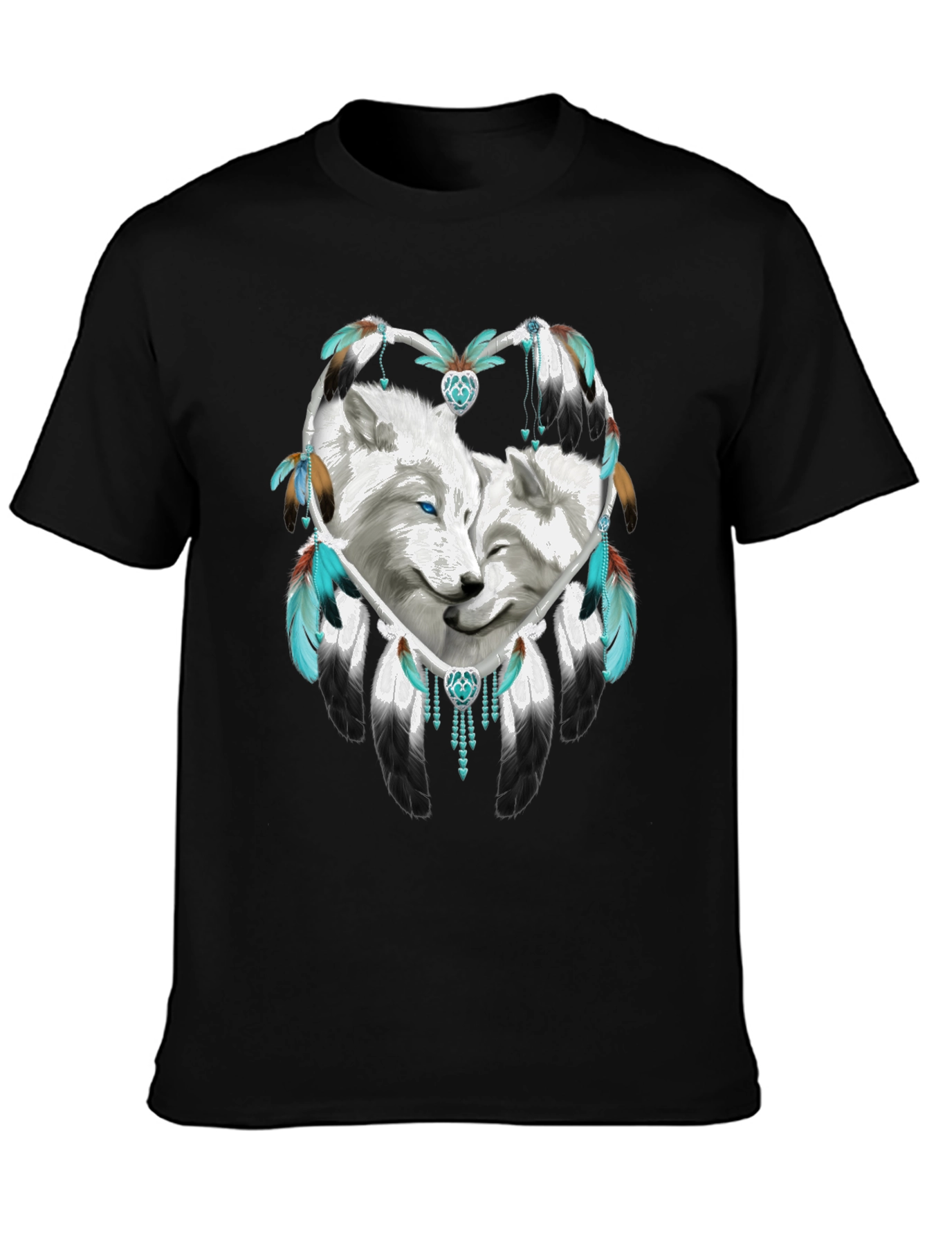 Wolf Dreamcatcher Graphic Tee - Black Cotton Blend Shirt