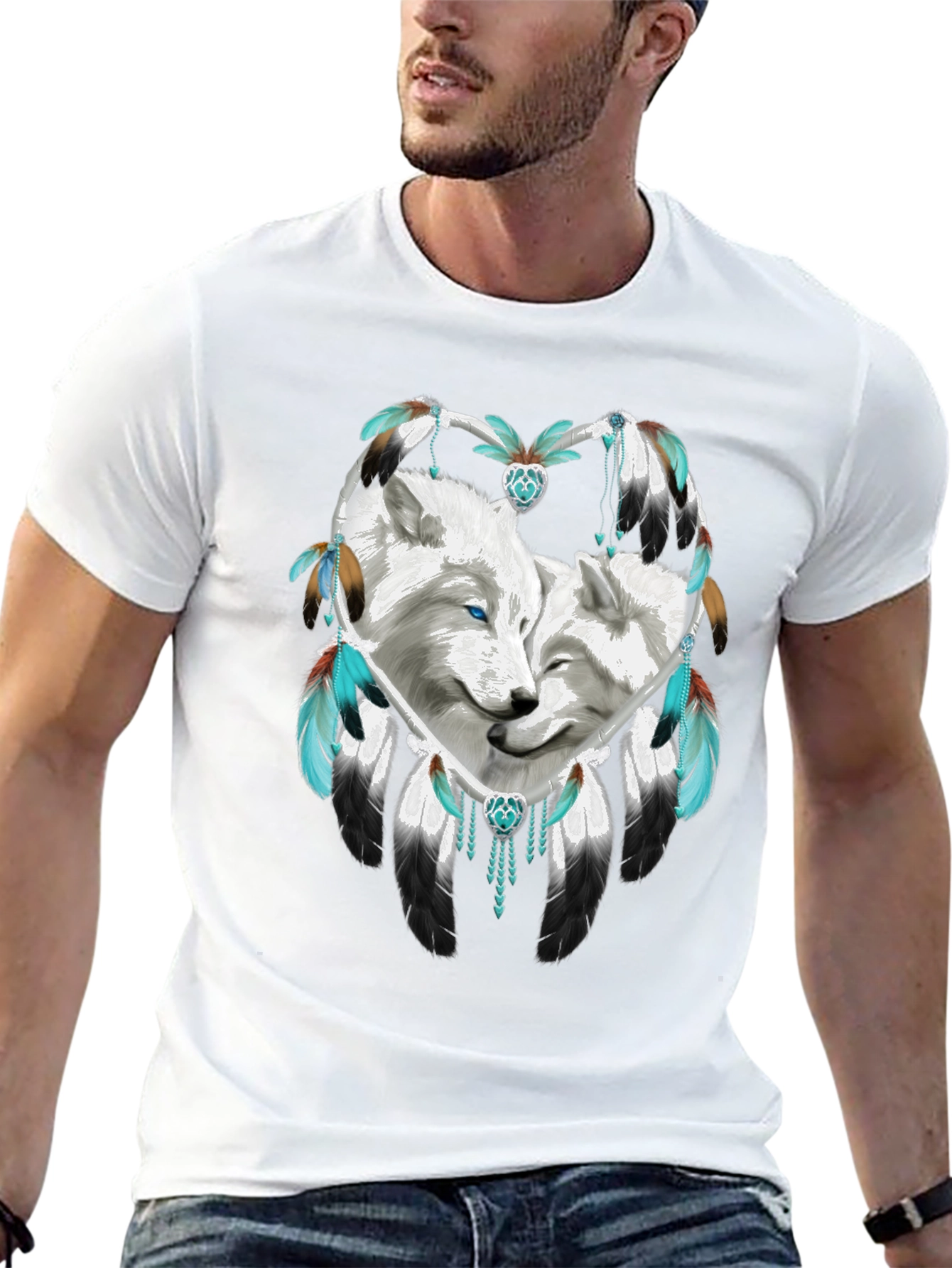 Wolf Dreamcatcher Graphic Tee - Black Cotton Blend Shirt