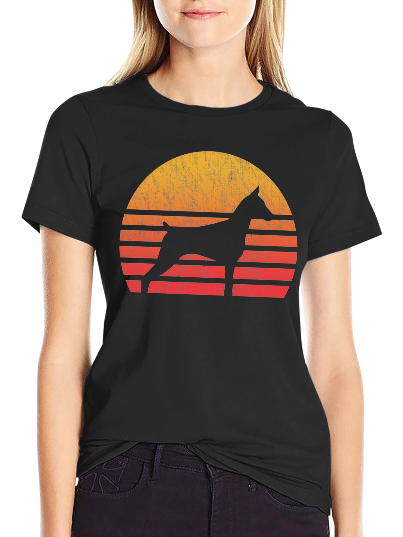 Dog Silhouette Sunset Graphic Tee - Black