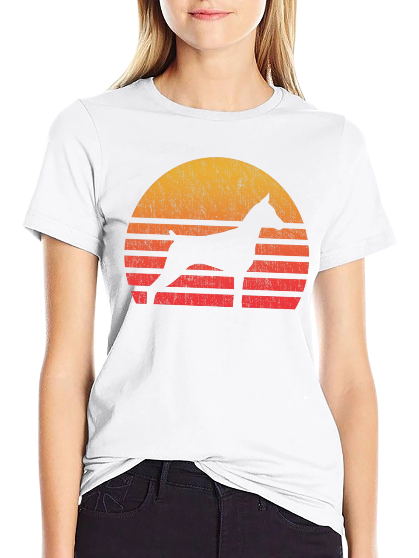 Dog Silhouette Sunset Graphic Tee - Black