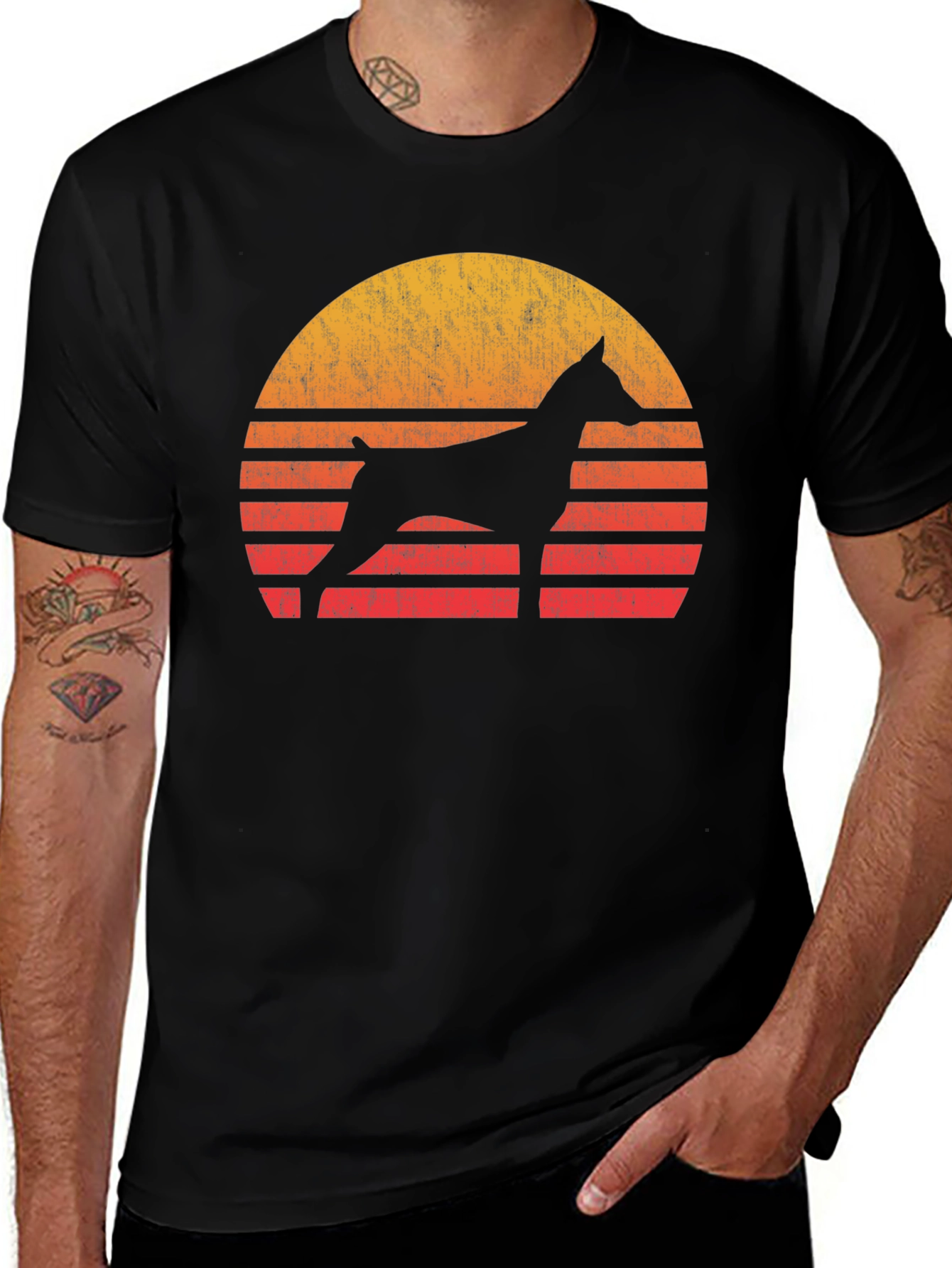 Dog Silhouette Sunset Graphic Tee - Black