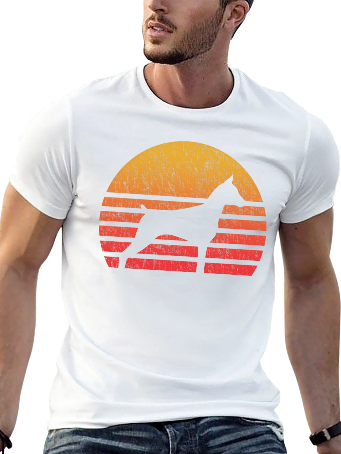 Dog Silhouette Sunset Graphic Tee - Black