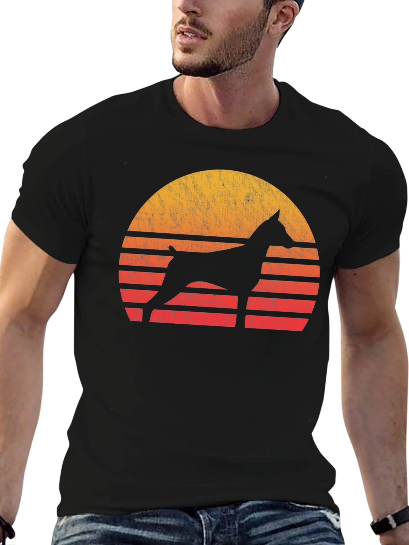 Dog Silhouette Sunset Graphic Tee - Black