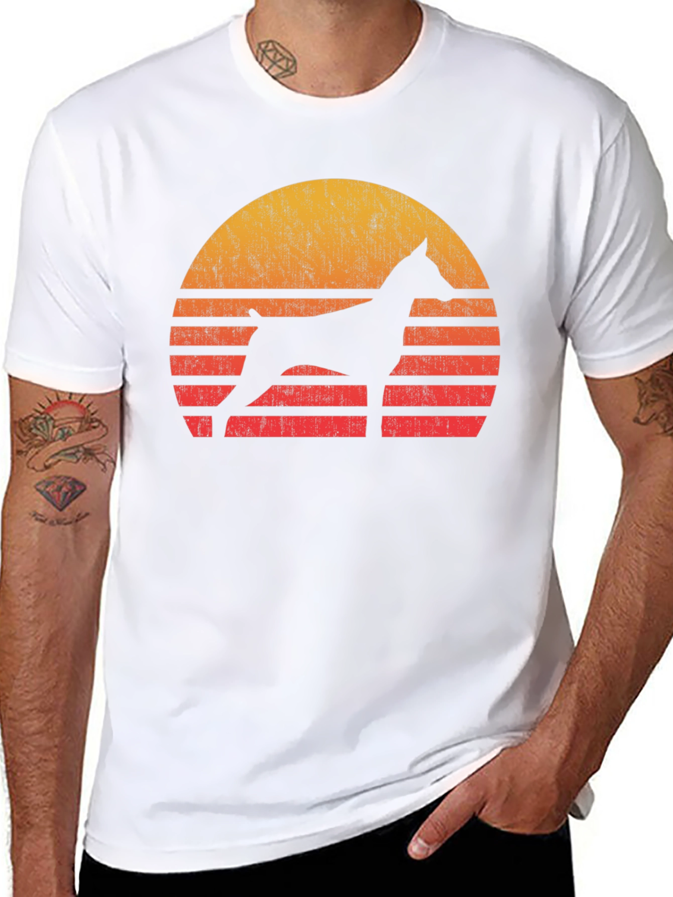 Dog Silhouette Sunset Graphic Tee - Black