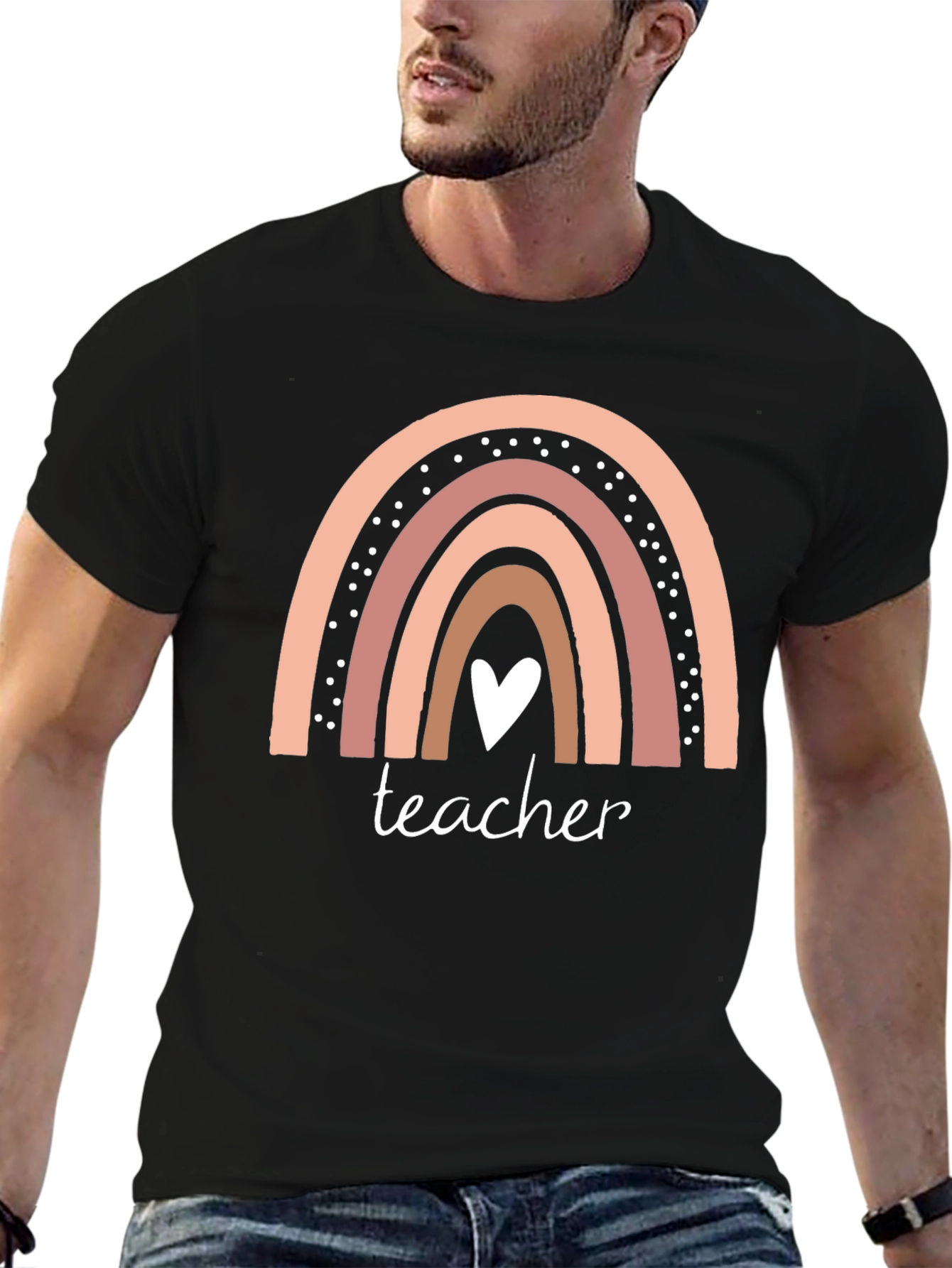Teacher Rainbow Heart Graphic T-Shirt