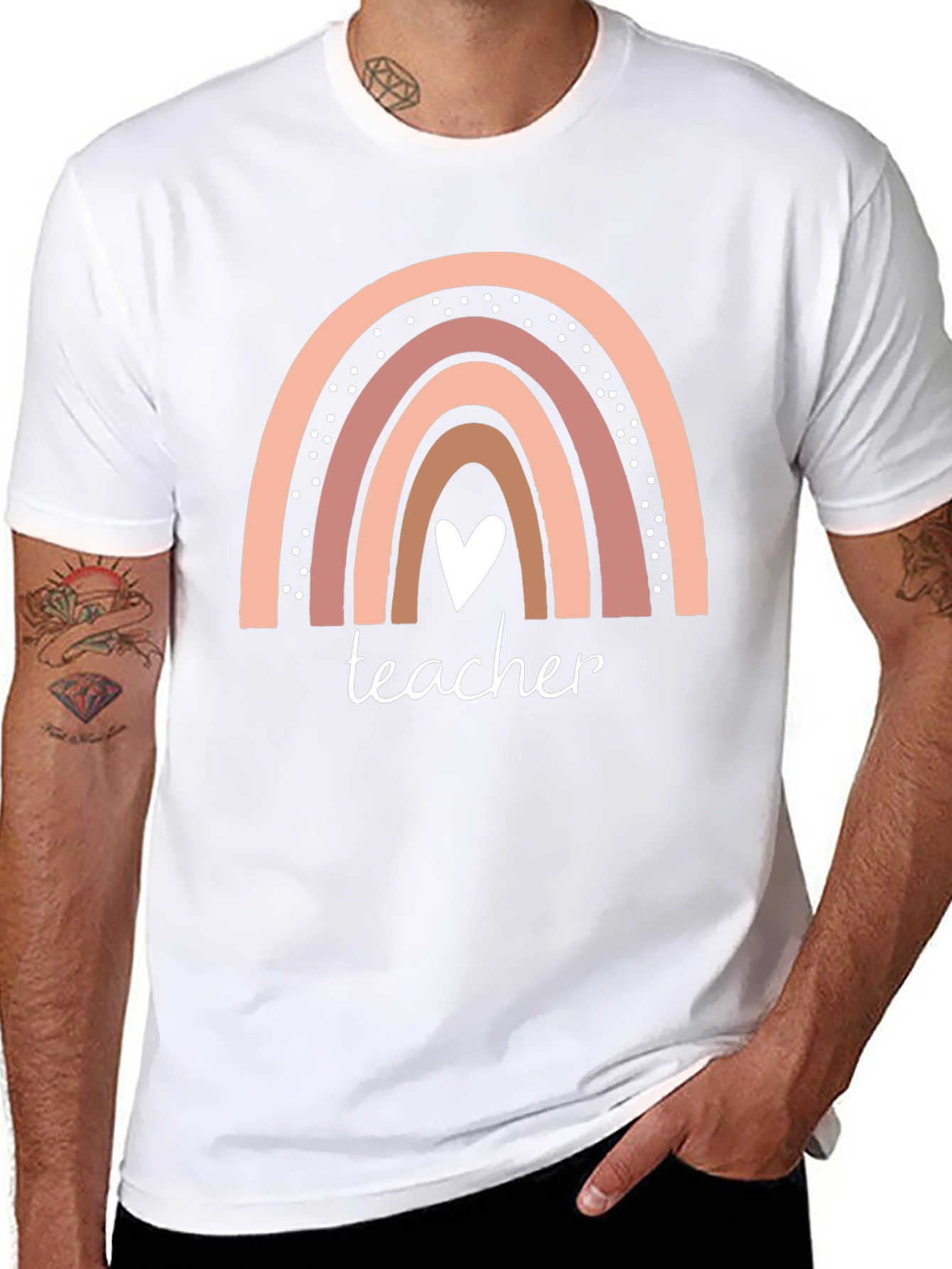Teacher Rainbow Heart Graphic T-Shirt
