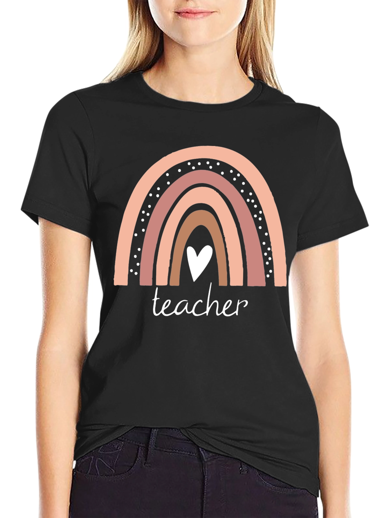 Teacher Rainbow Heart Graphic T-Shirt