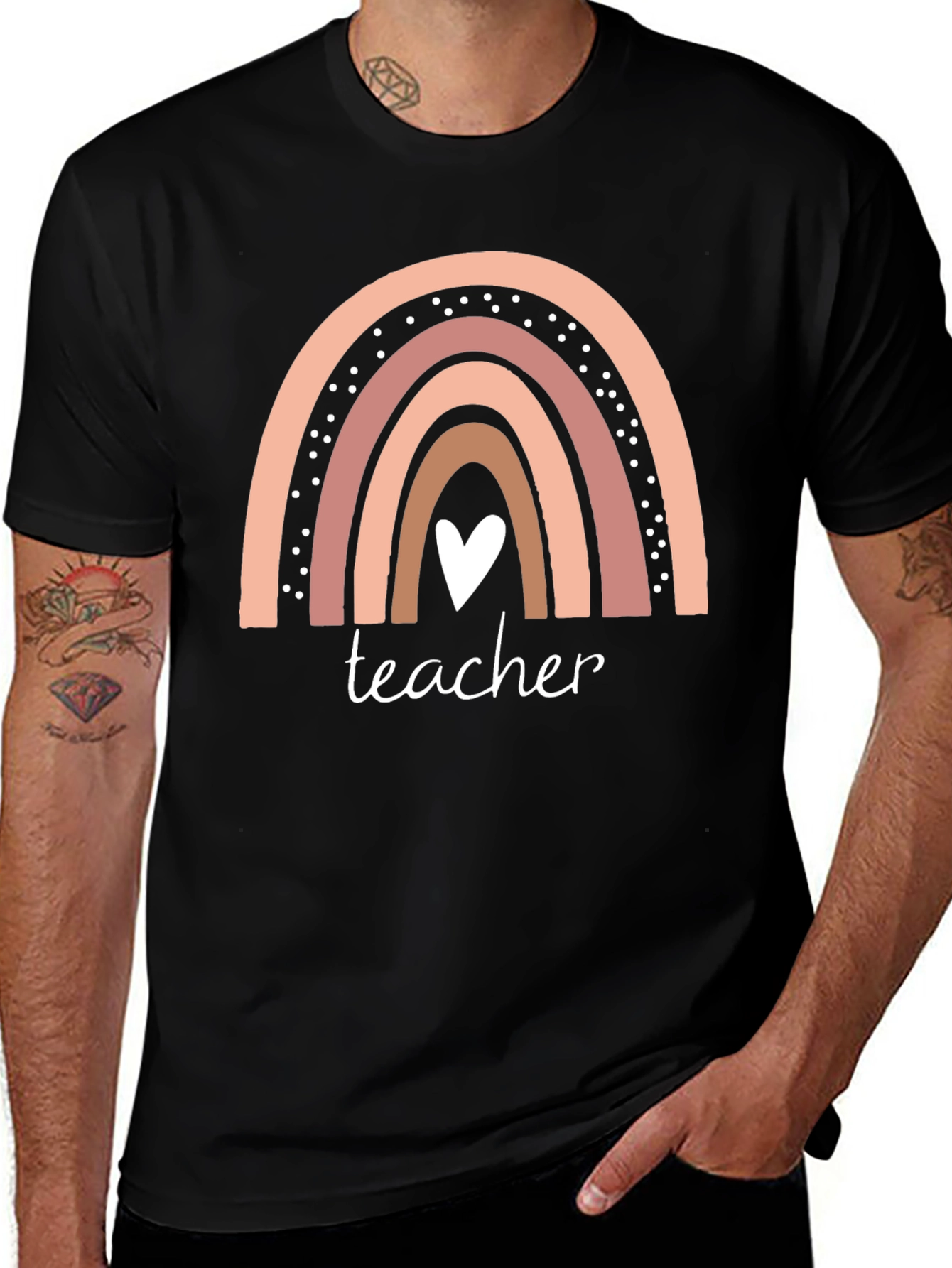 Teacher Rainbow Heart Graphic T-Shirt