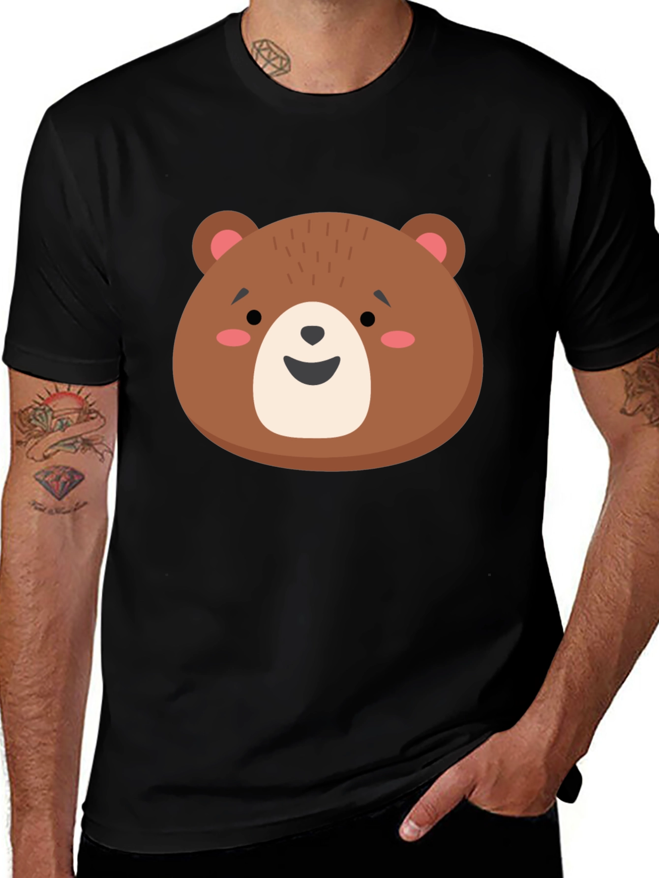 Cute Brown Bear Graphic Tee - Unisex Black T-Shirt