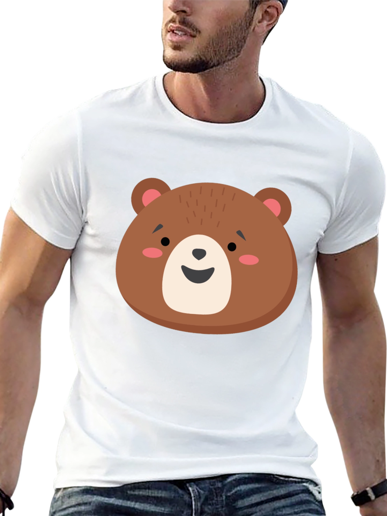 Cute Brown Bear Graphic Tee - Unisex Black T-Shirt