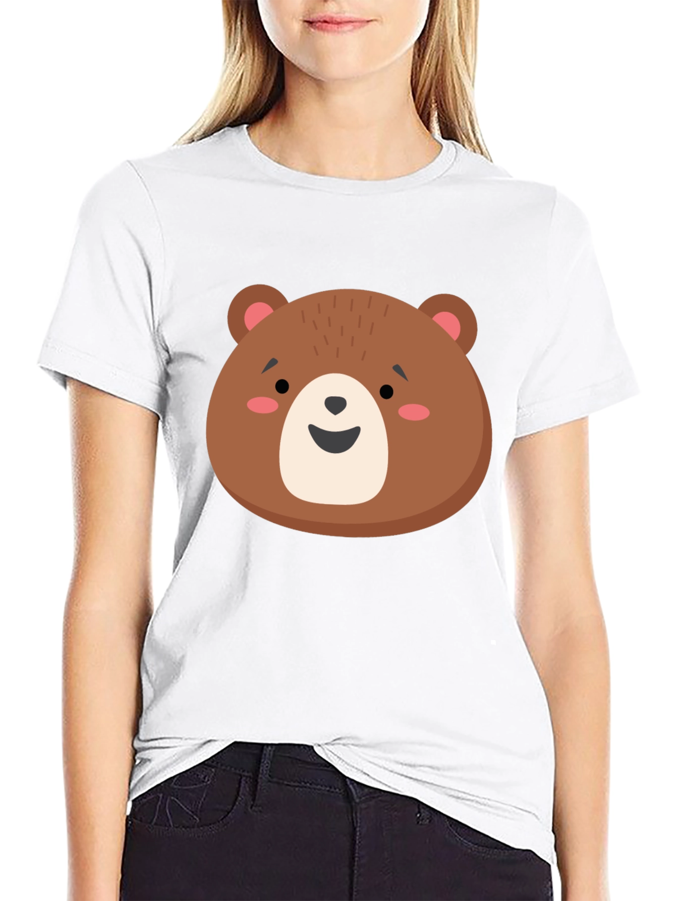 Cute Brown Bear Graphic Tee - Unisex Black T-Shirt