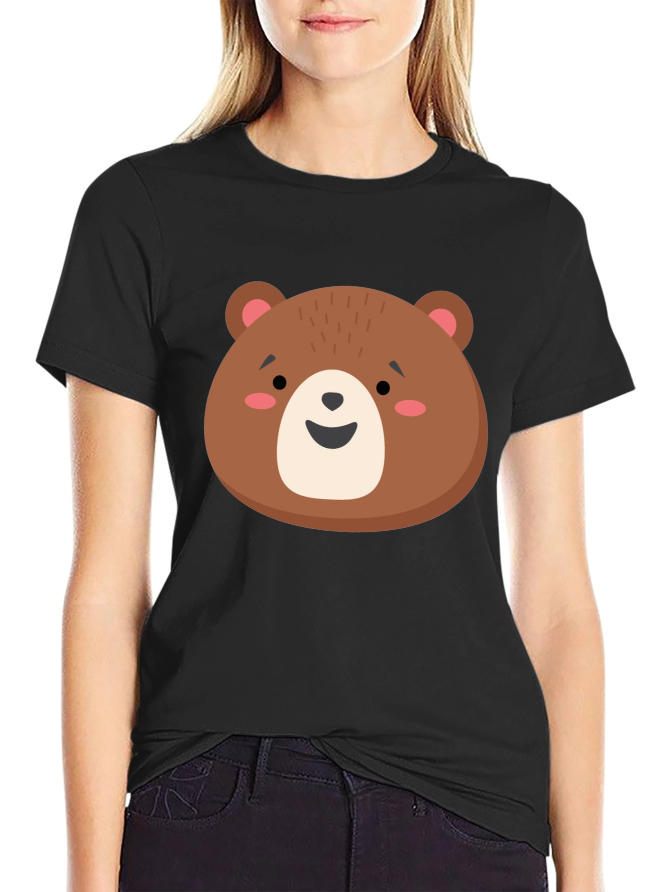 Cute Brown Bear Graphic Tee - Unisex Black T-Shirt