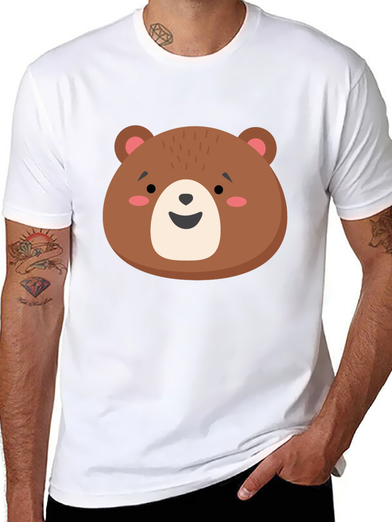Cute Brown Bear Graphic Tee - Unisex Black T-Shirt