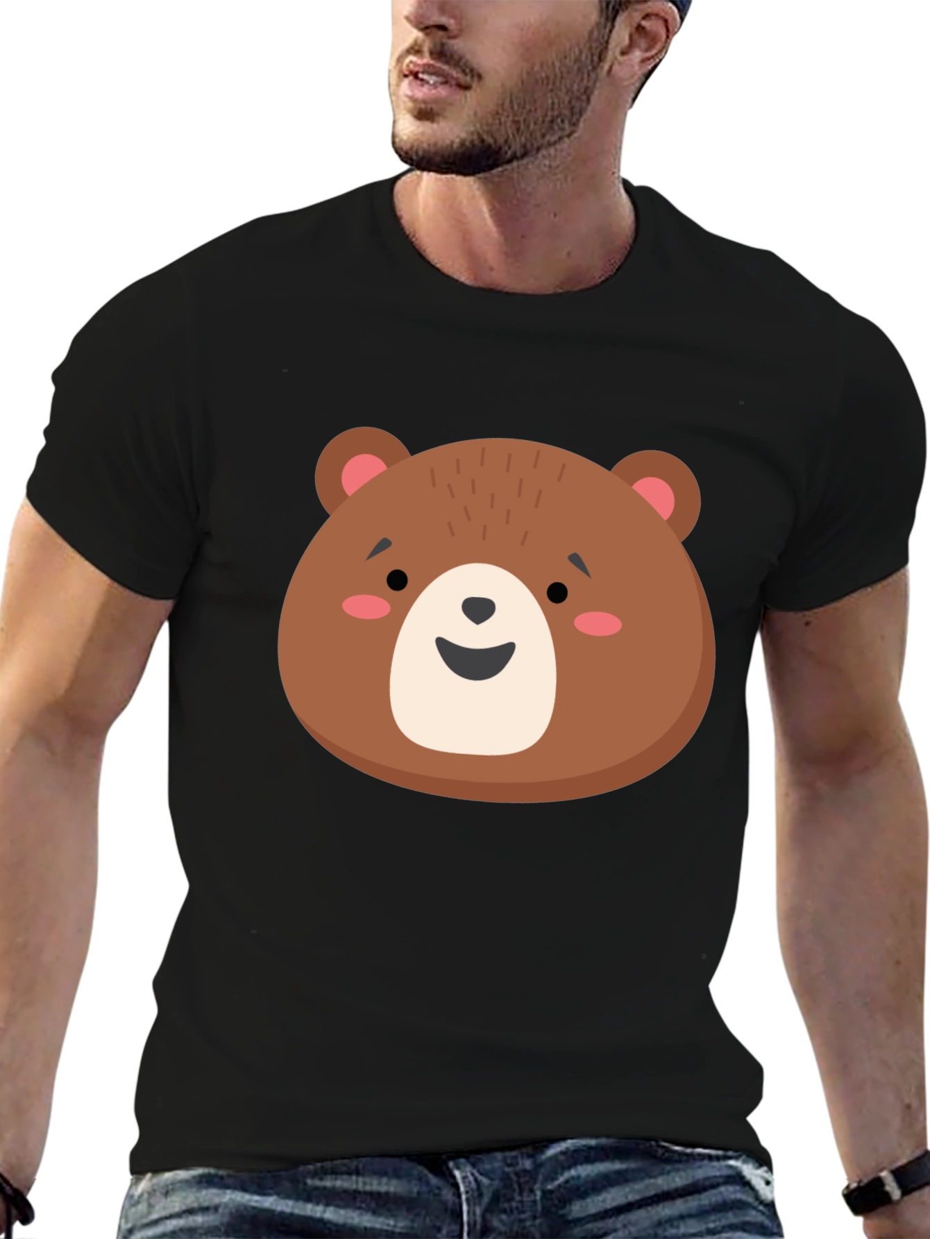 Cute Brown Bear Graphic Tee - Unisex Black T-Shirt