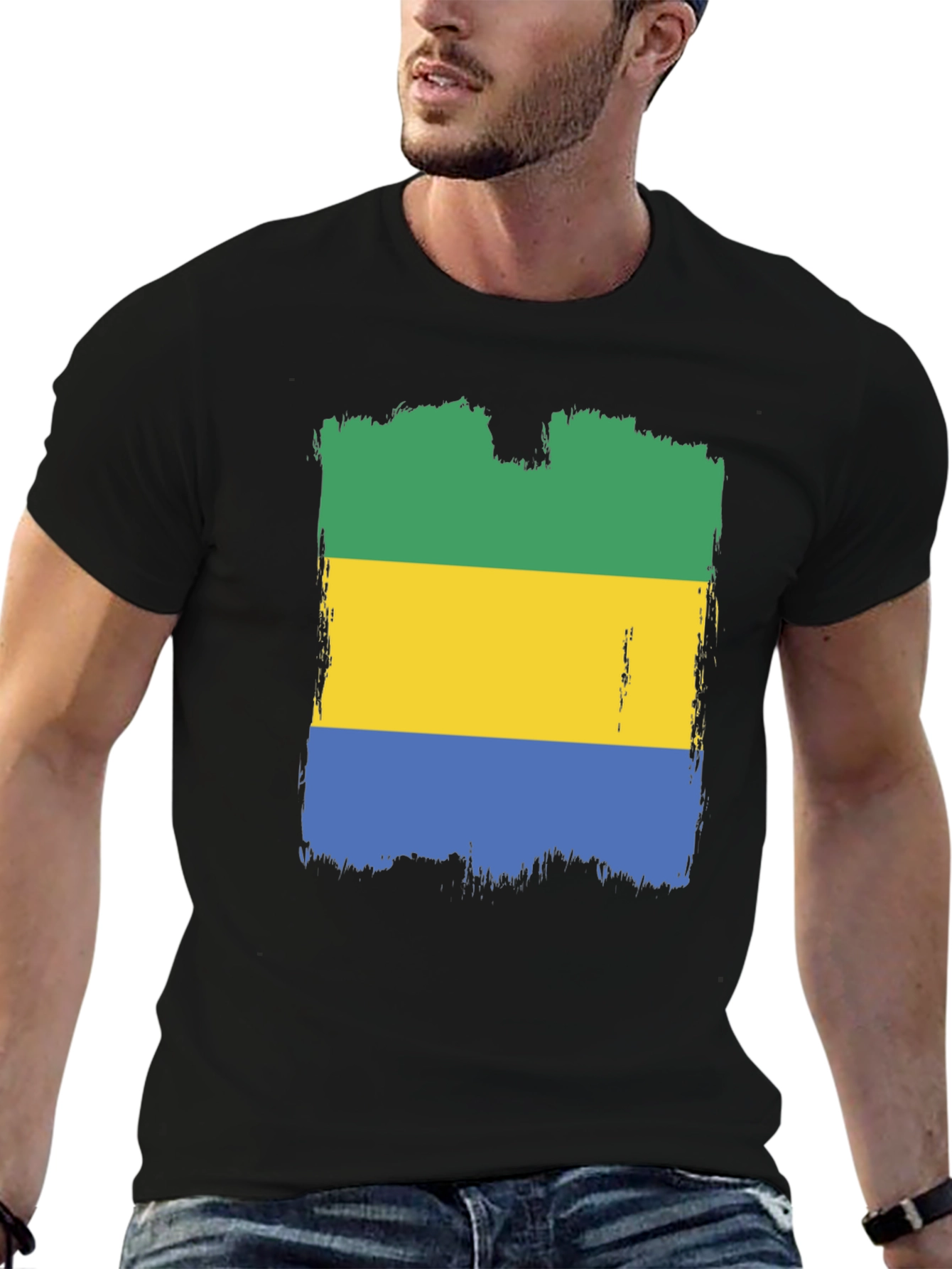Gabon Flag T-Shirt - Distressed Graphic Tee