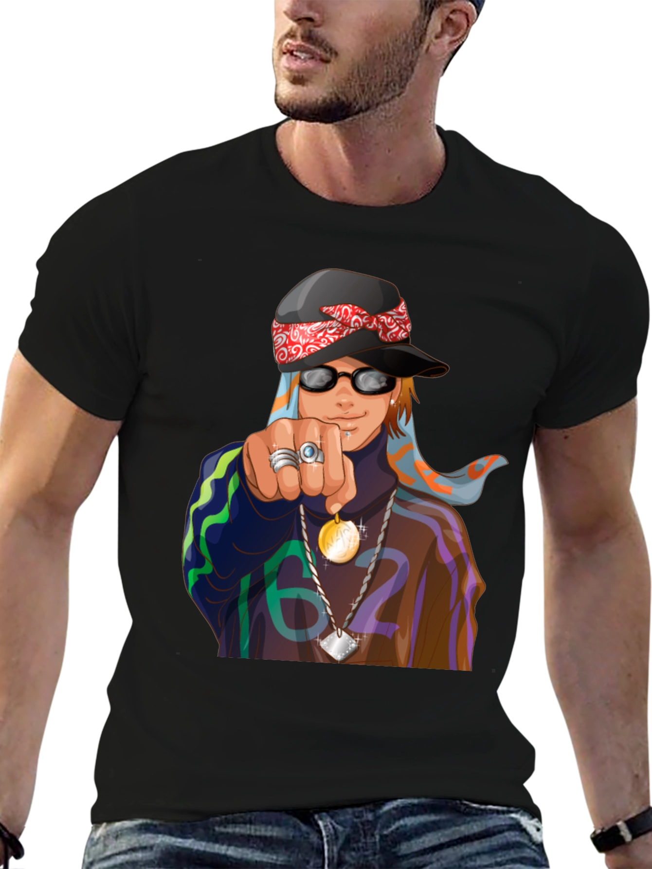 Cool Cartoon Graphic Black T-Shirt
