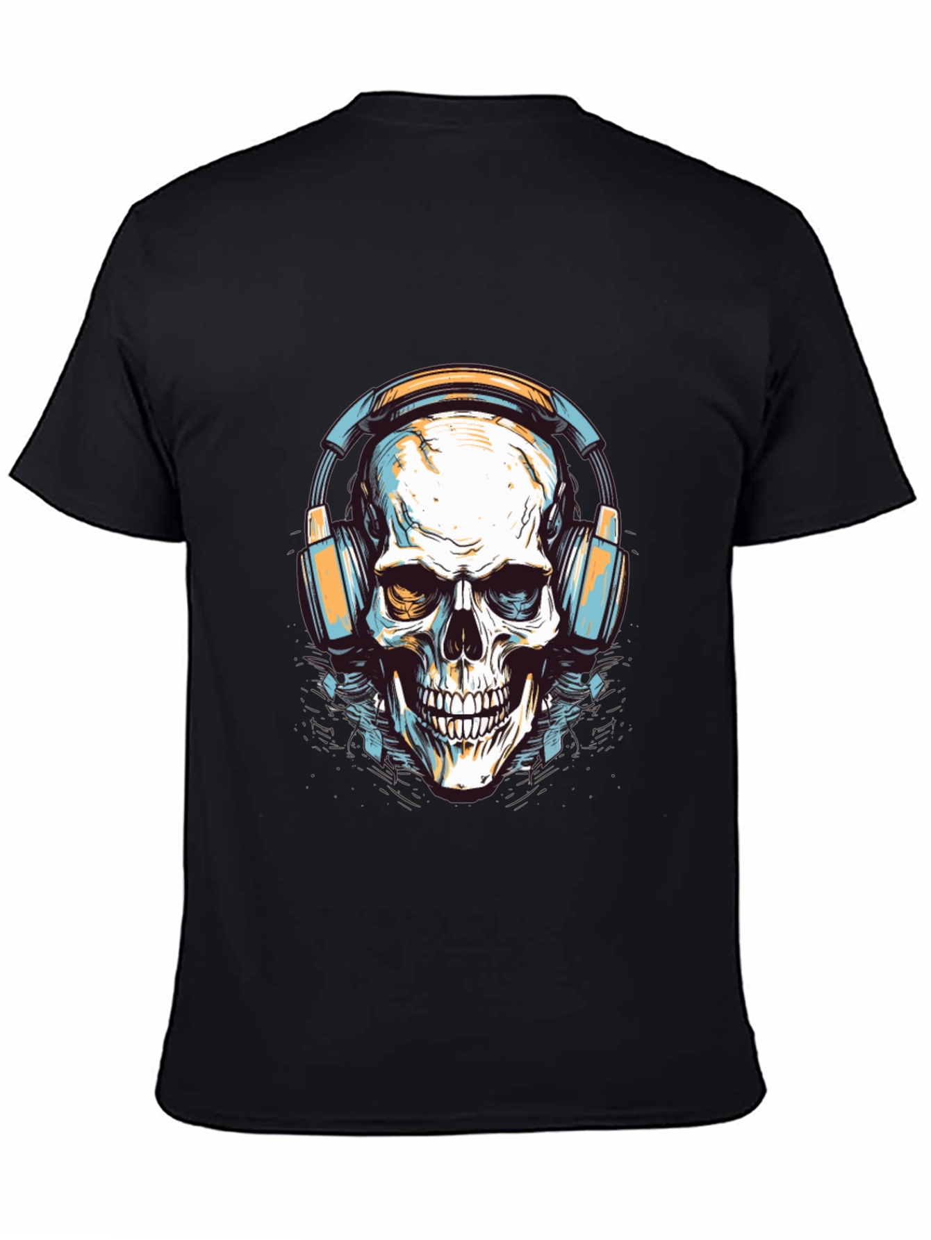 Skull with Headphones Graphic Tee - Cool Black T-Shirt