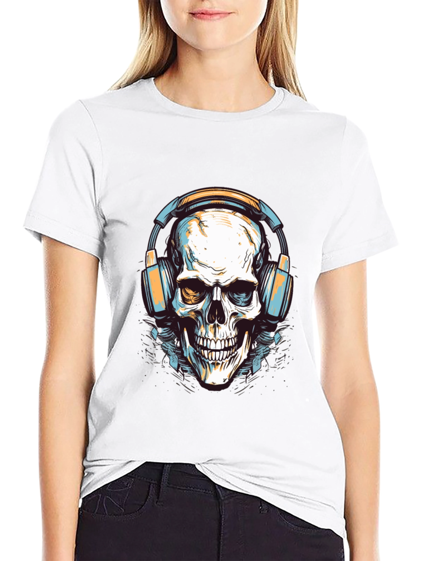 Skull with Headphones Graphic Tee - Cool Black T-Shirt