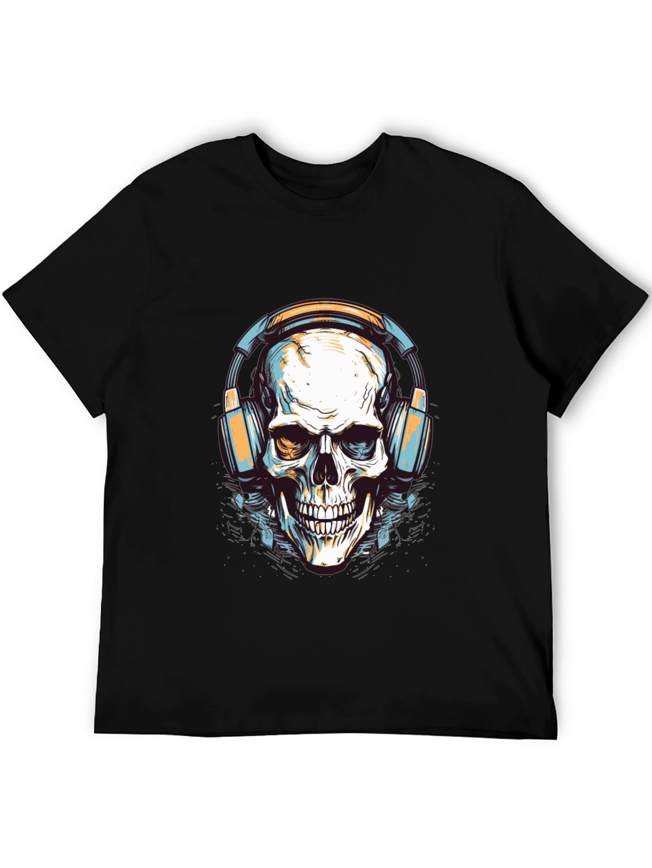 Skull with Headphones Graphic Tee - Cool Black T-Shirt