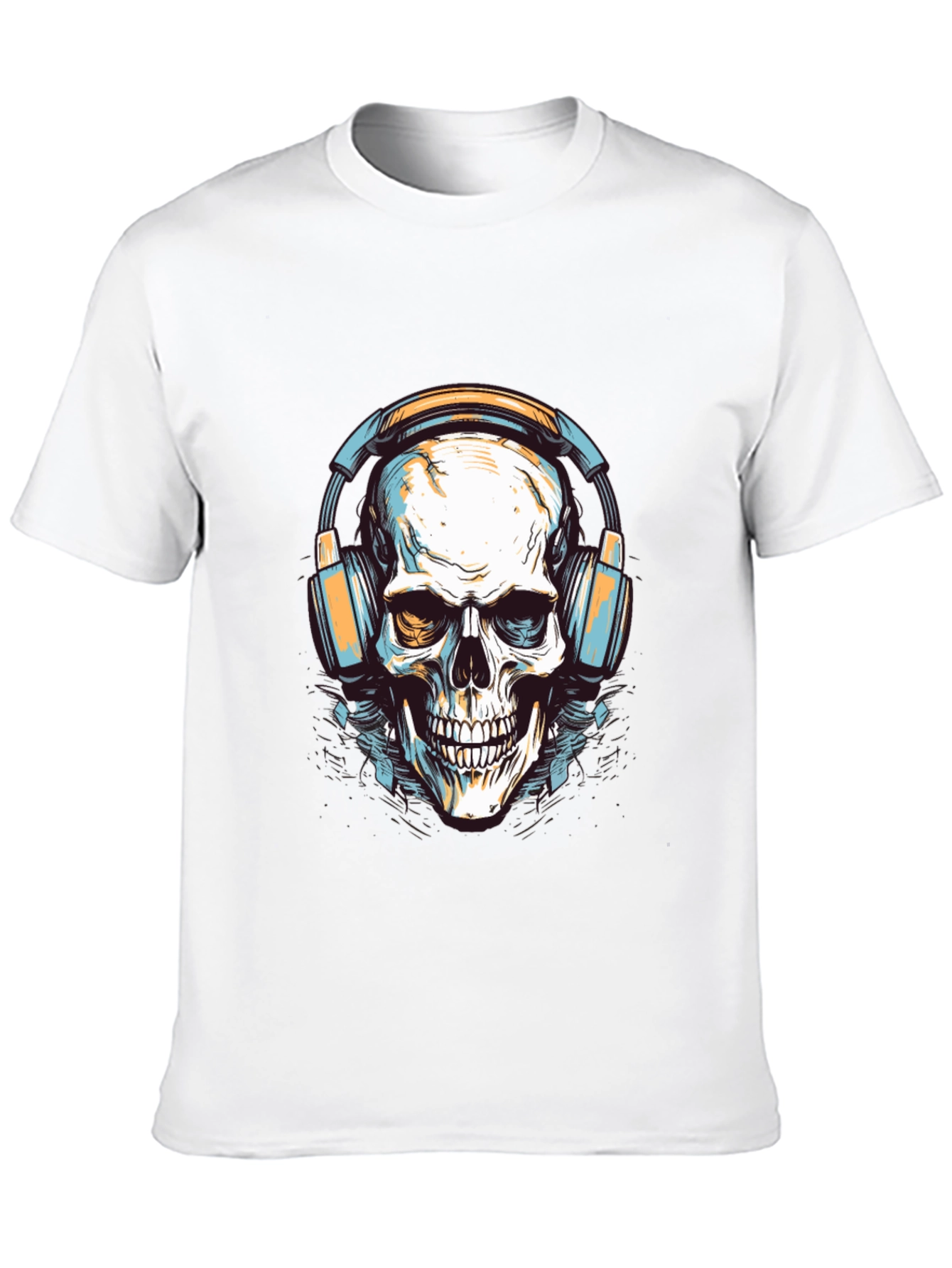 Skull with Headphones Graphic Tee - Cool Black T-Shirt