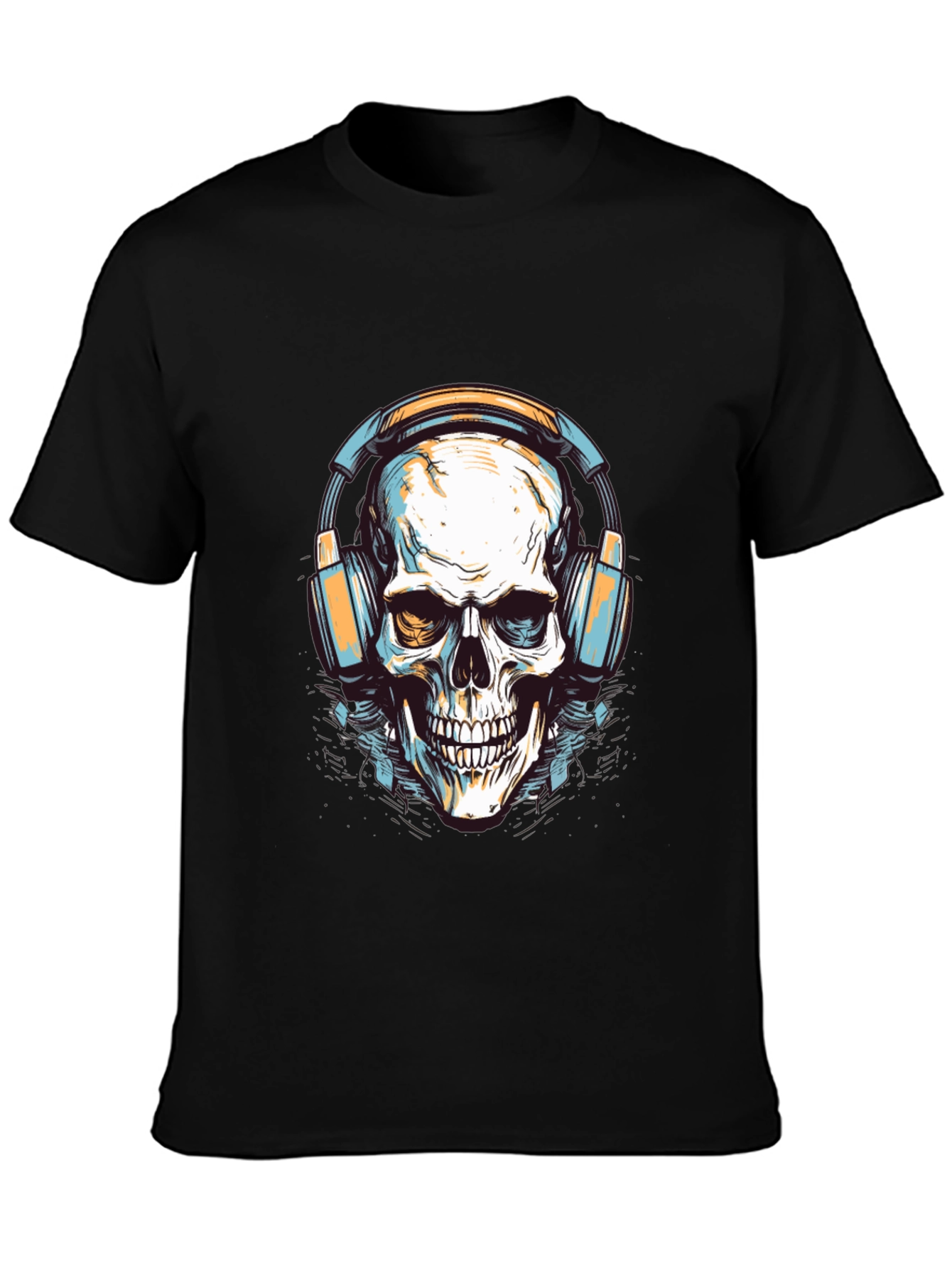 Skull with Headphones Graphic Tee - Cool Black T-Shirt