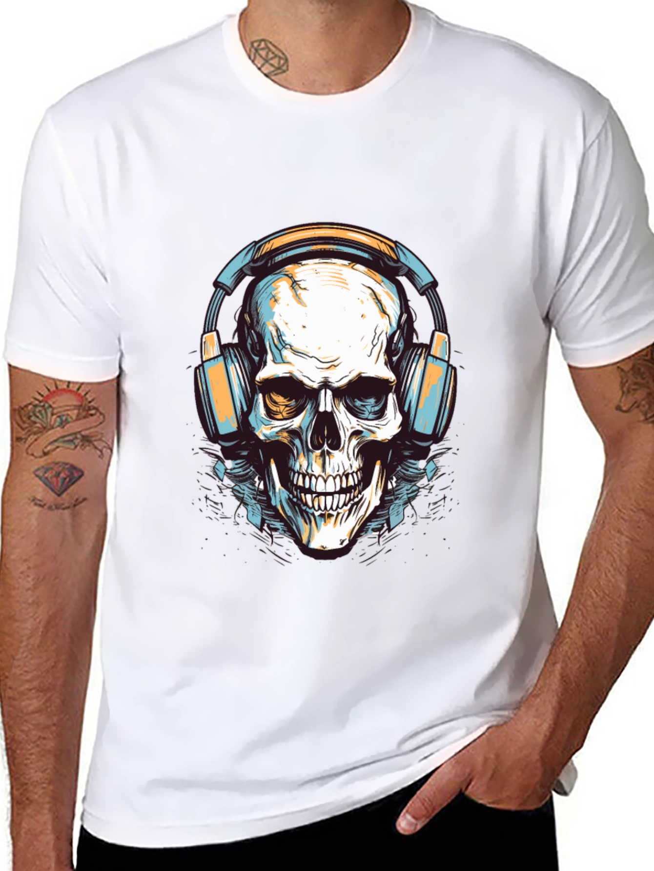 Skull with Headphones Graphic Tee - Cool Black T-Shirt