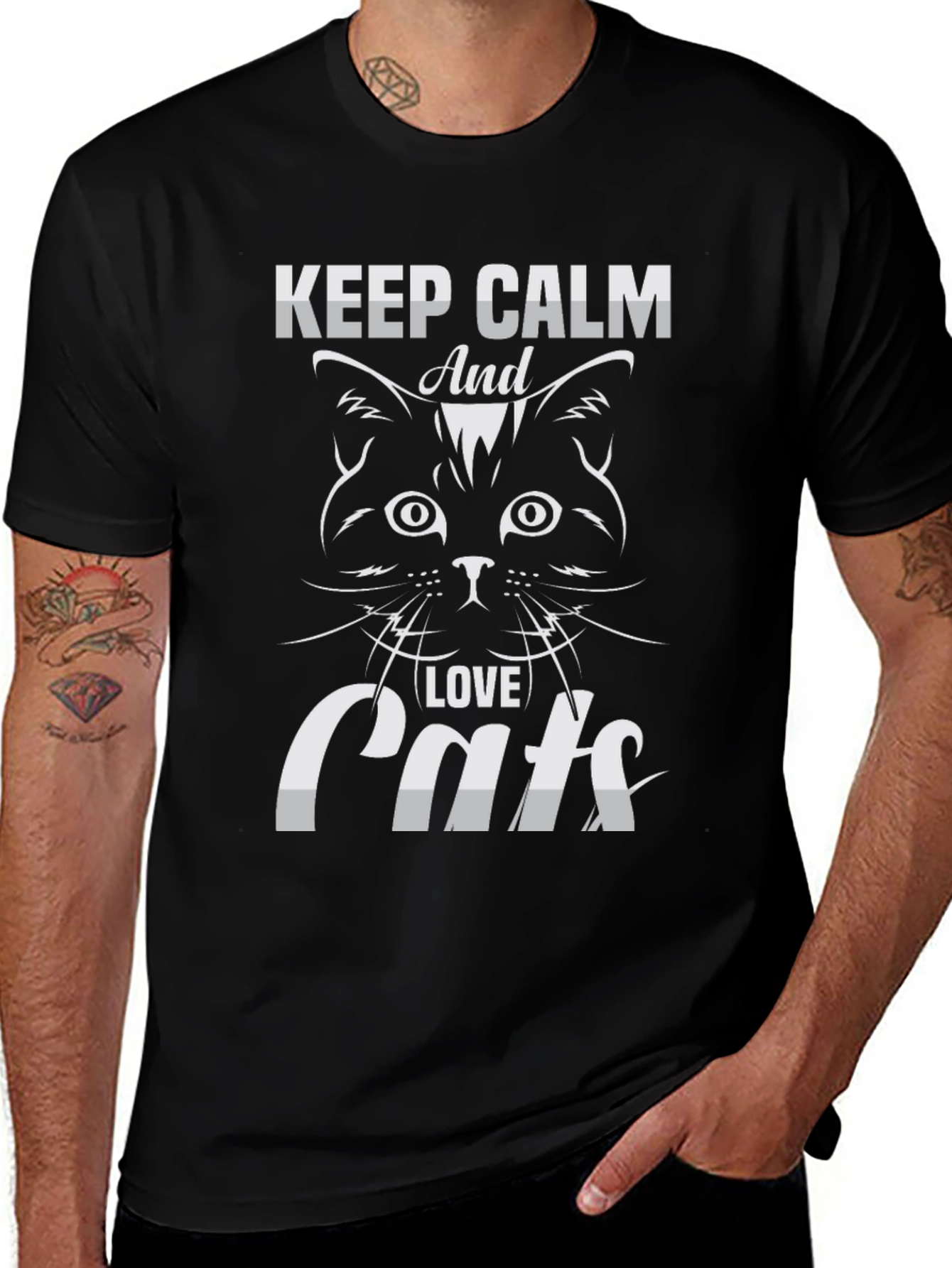 Keep Calm and Love Cats Graphic T-Shirt