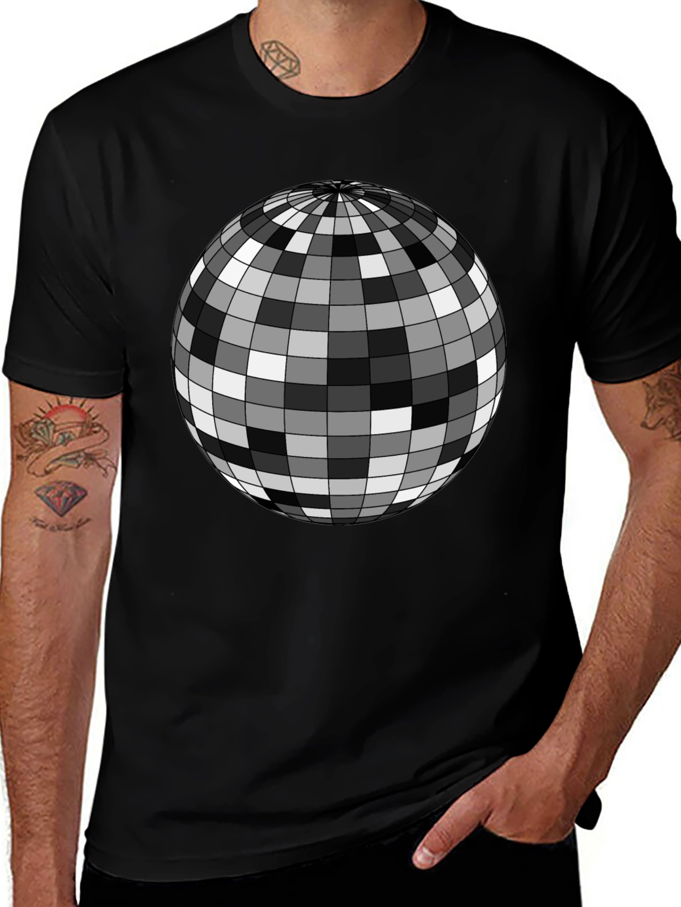 Retro Disco Ball Graphic Tee - Mens Black T-Shirt