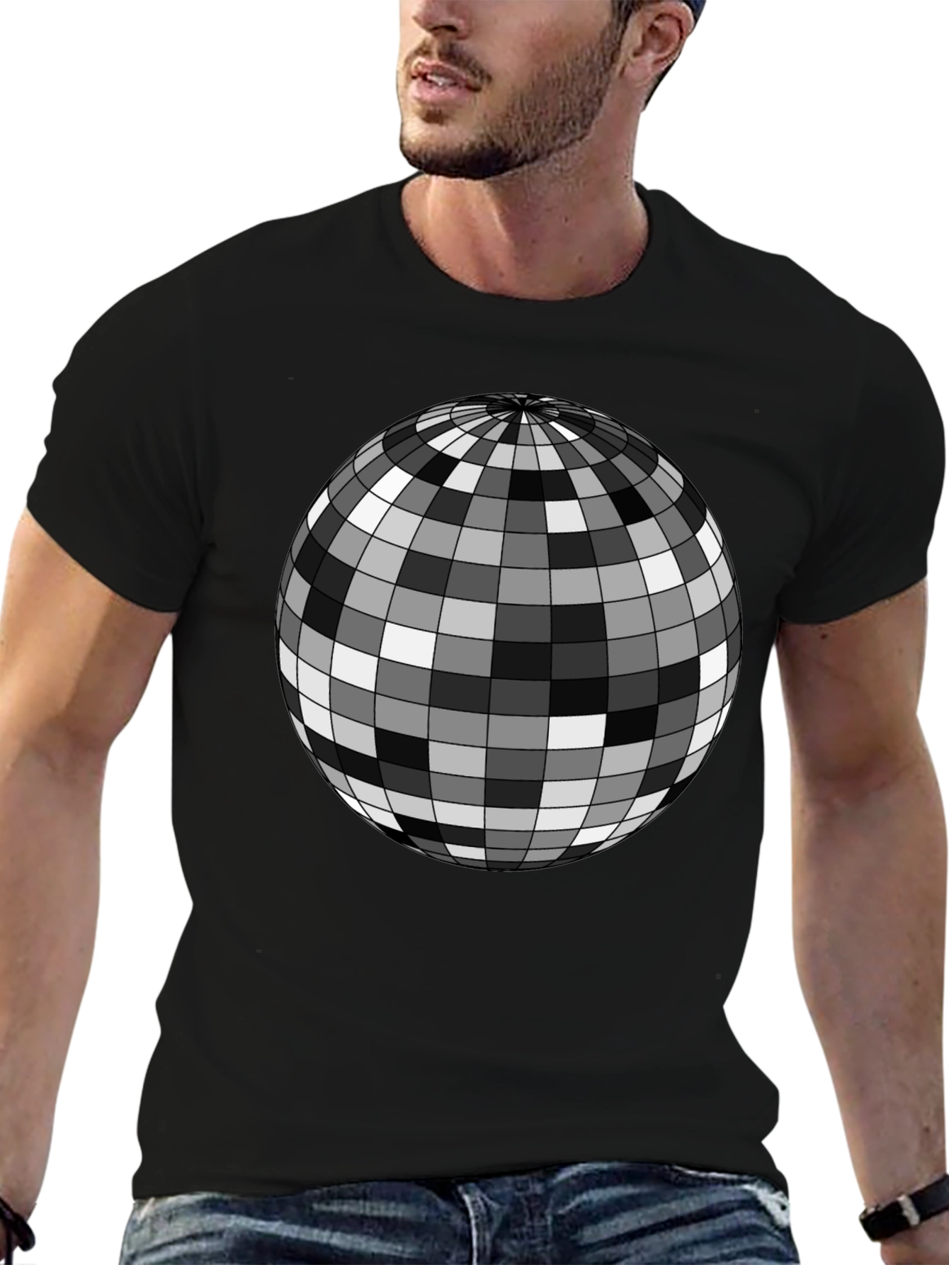 Retro Disco Ball Graphic Tee - Mens Black T-Shirt