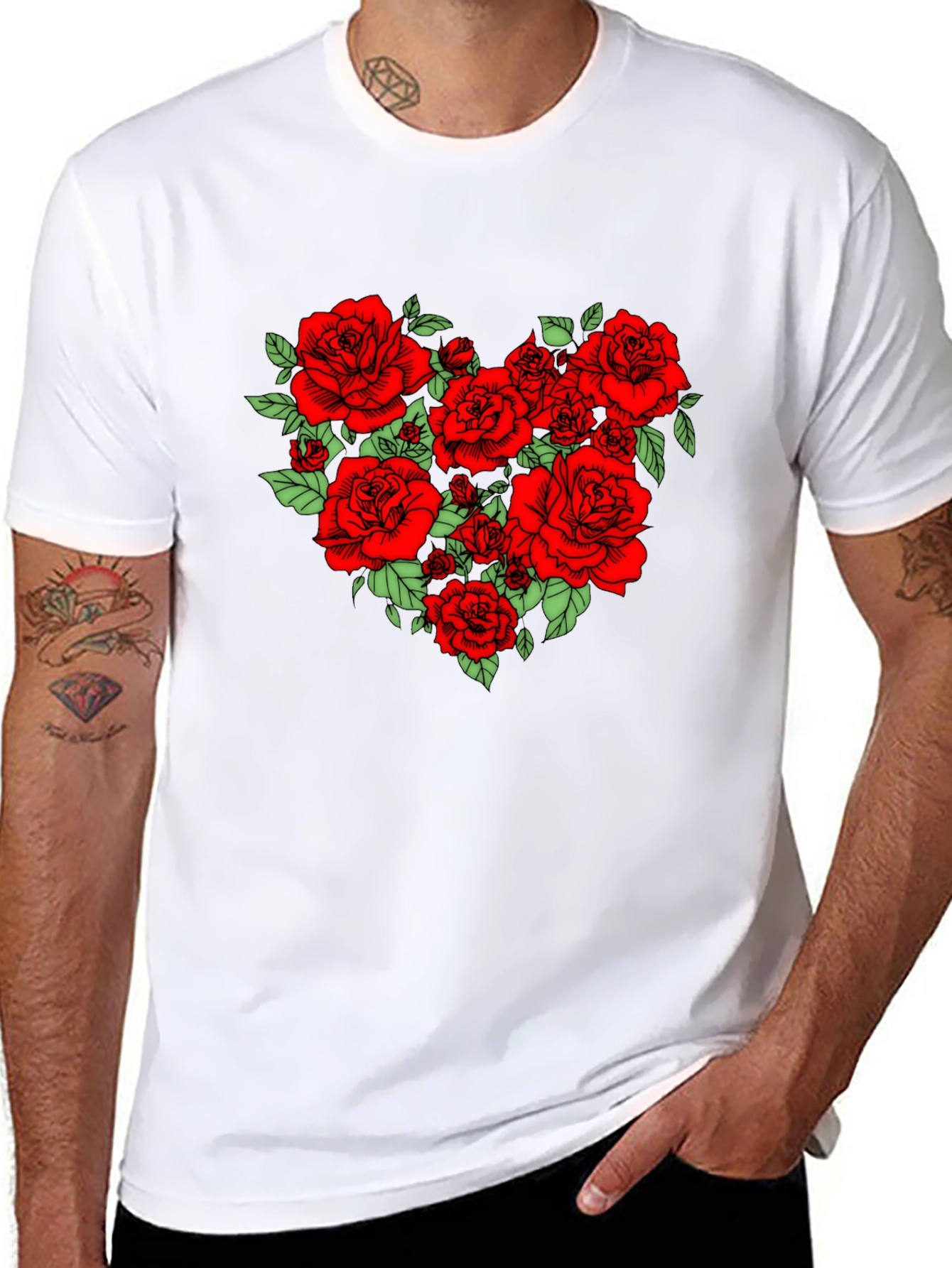 Rose Heart Graphic Tee - Black Cotton Blend