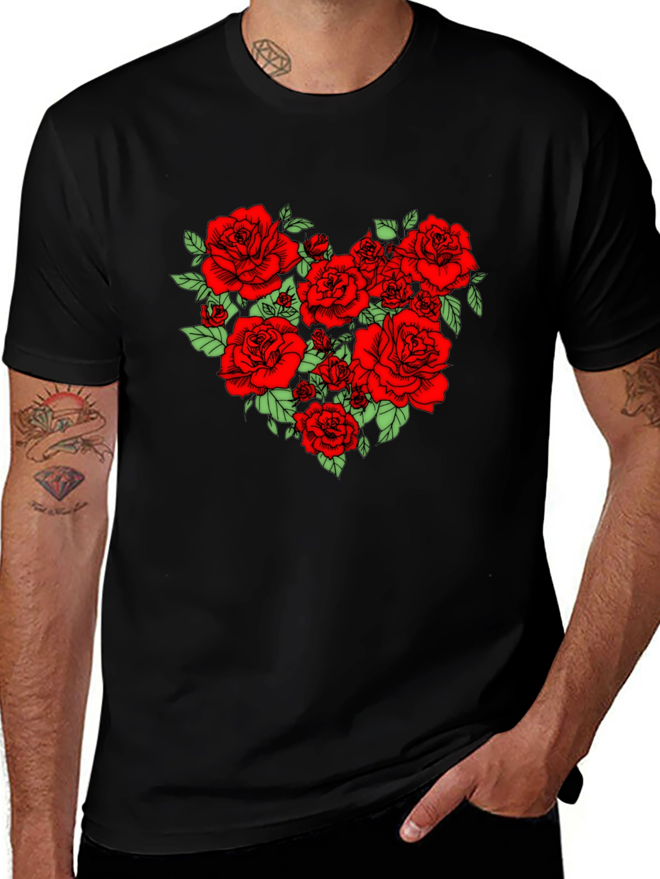Rose Heart Graphic Tee - Black Cotton Blend