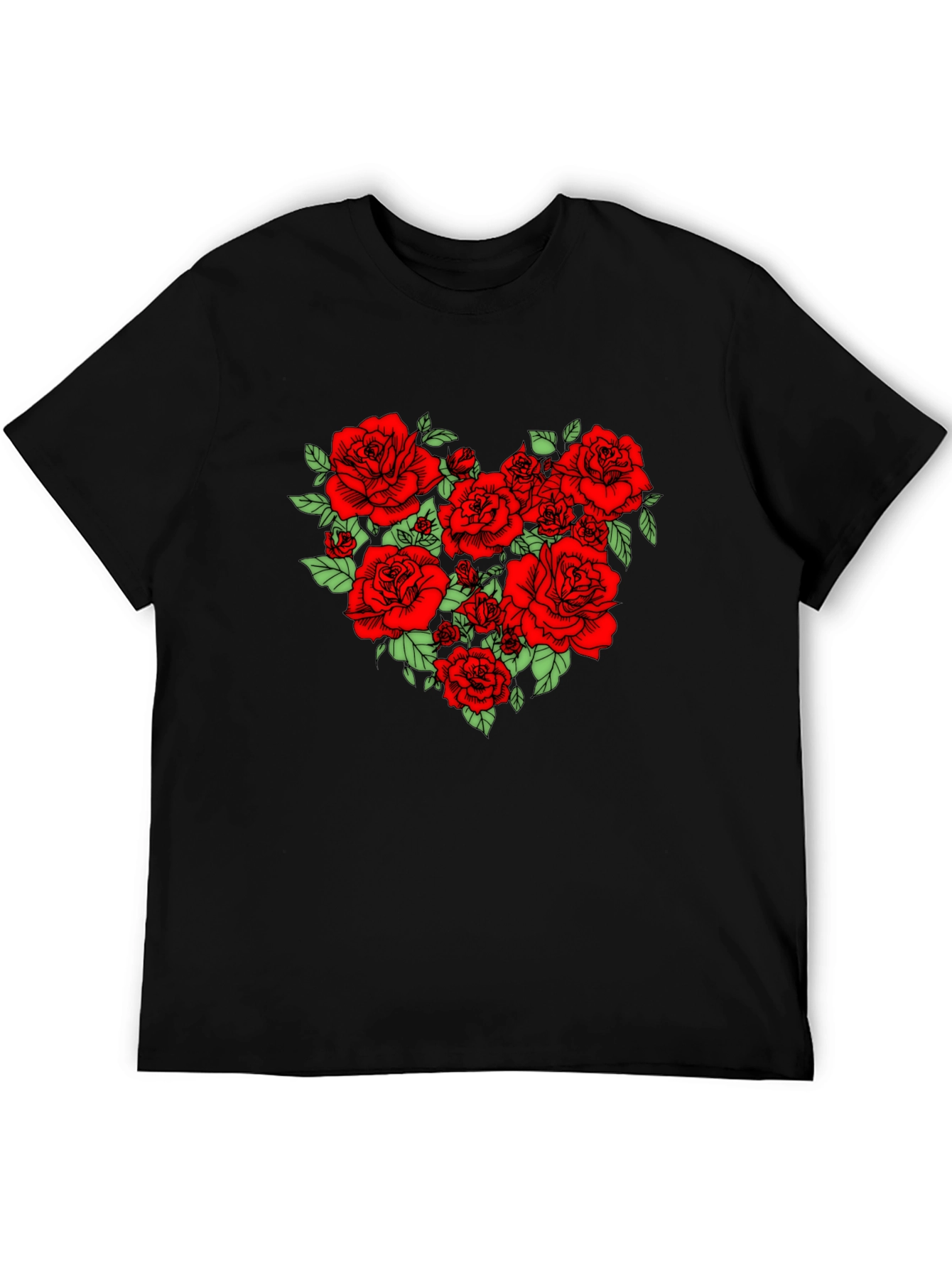 Rose Heart Graphic Tee - Black Cotton Blend