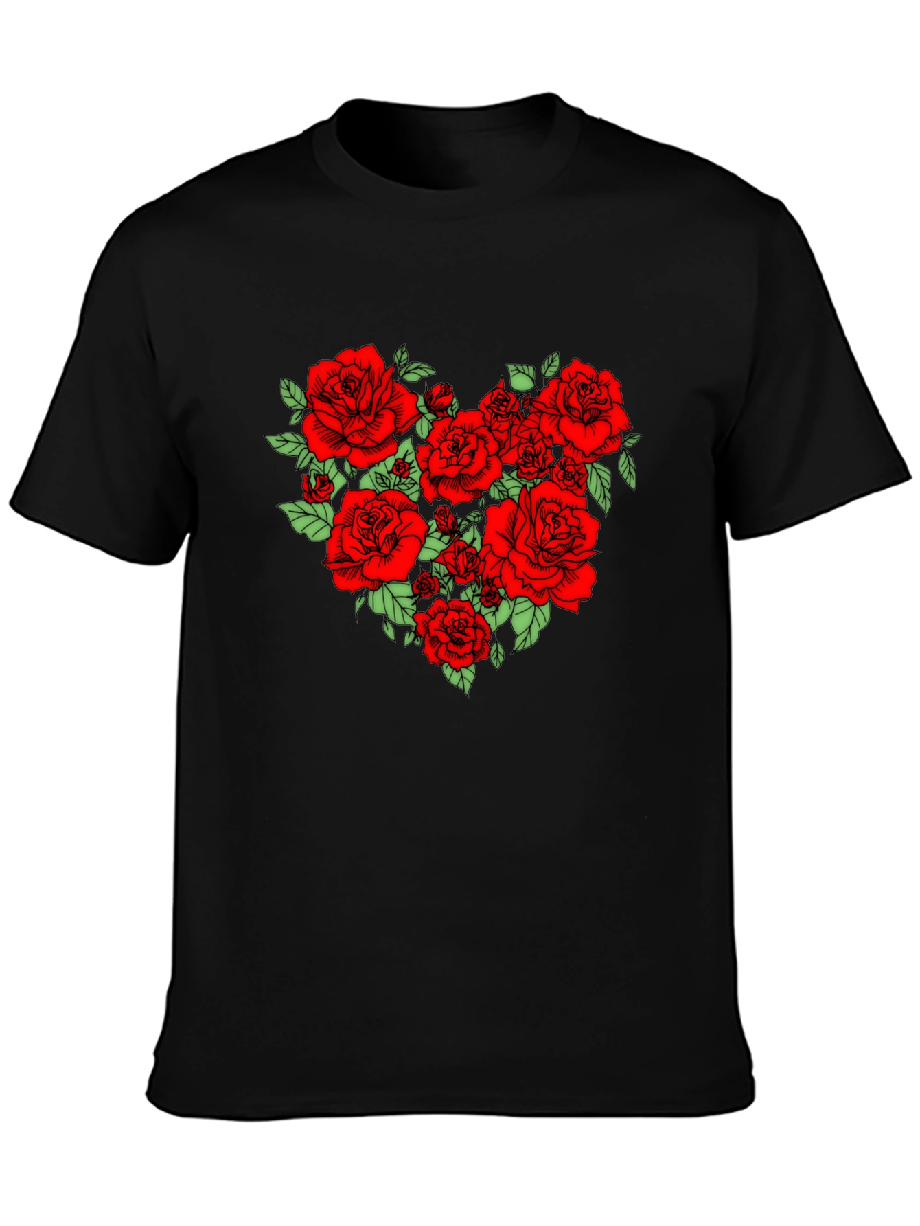 Rose Heart Graphic Tee - Black Cotton Blend