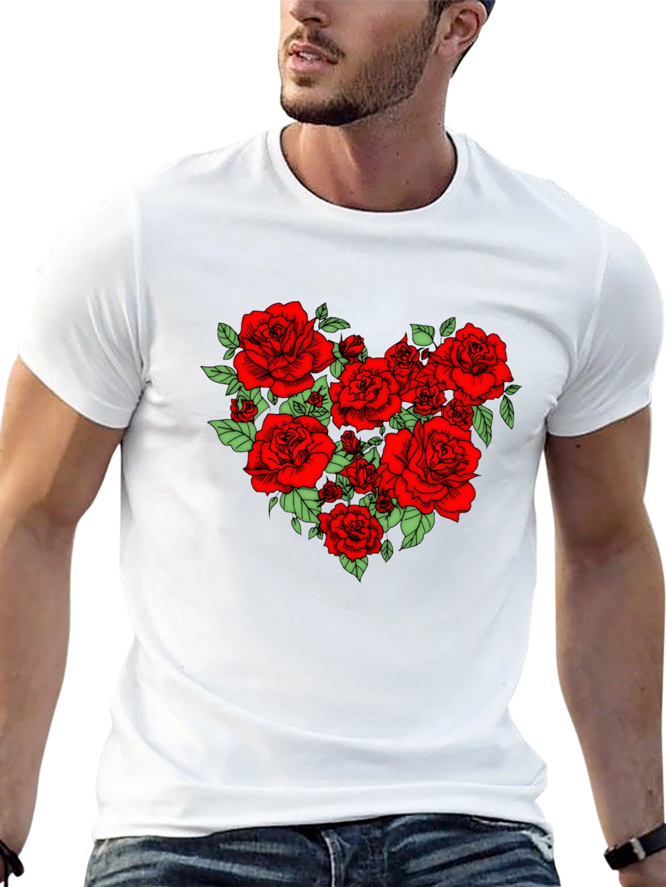 Rose Heart Graphic Tee - Black Cotton Blend