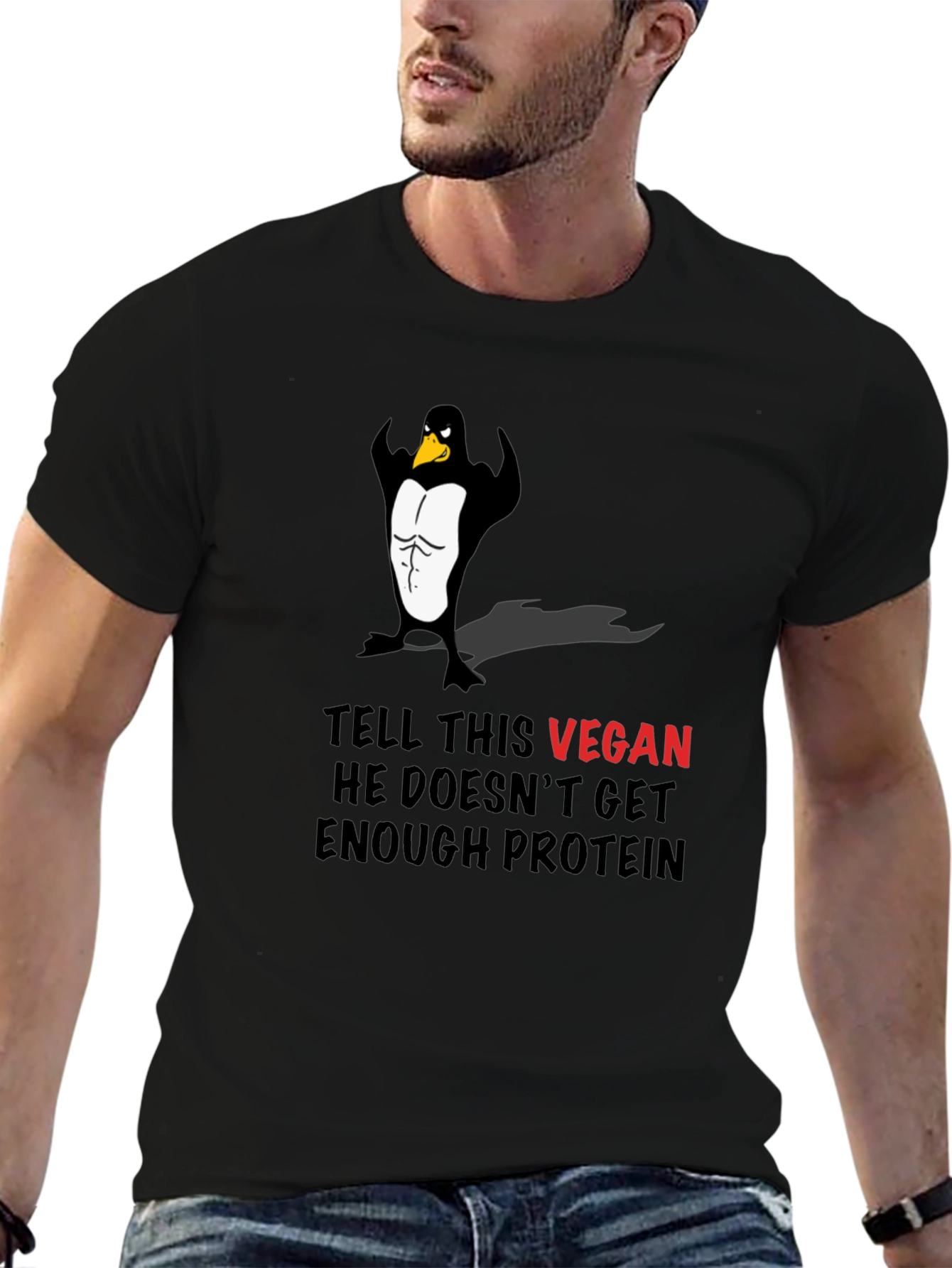 Vegan Penguin Muscle T-Shirt - Protein Humor