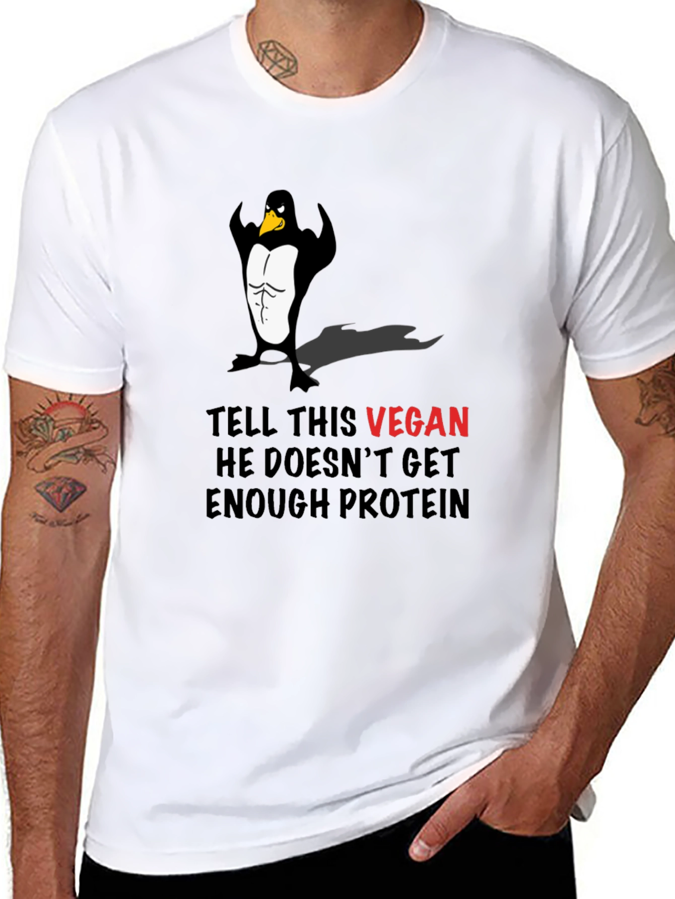 Vegan Penguin Muscle T-Shirt - Protein Humor