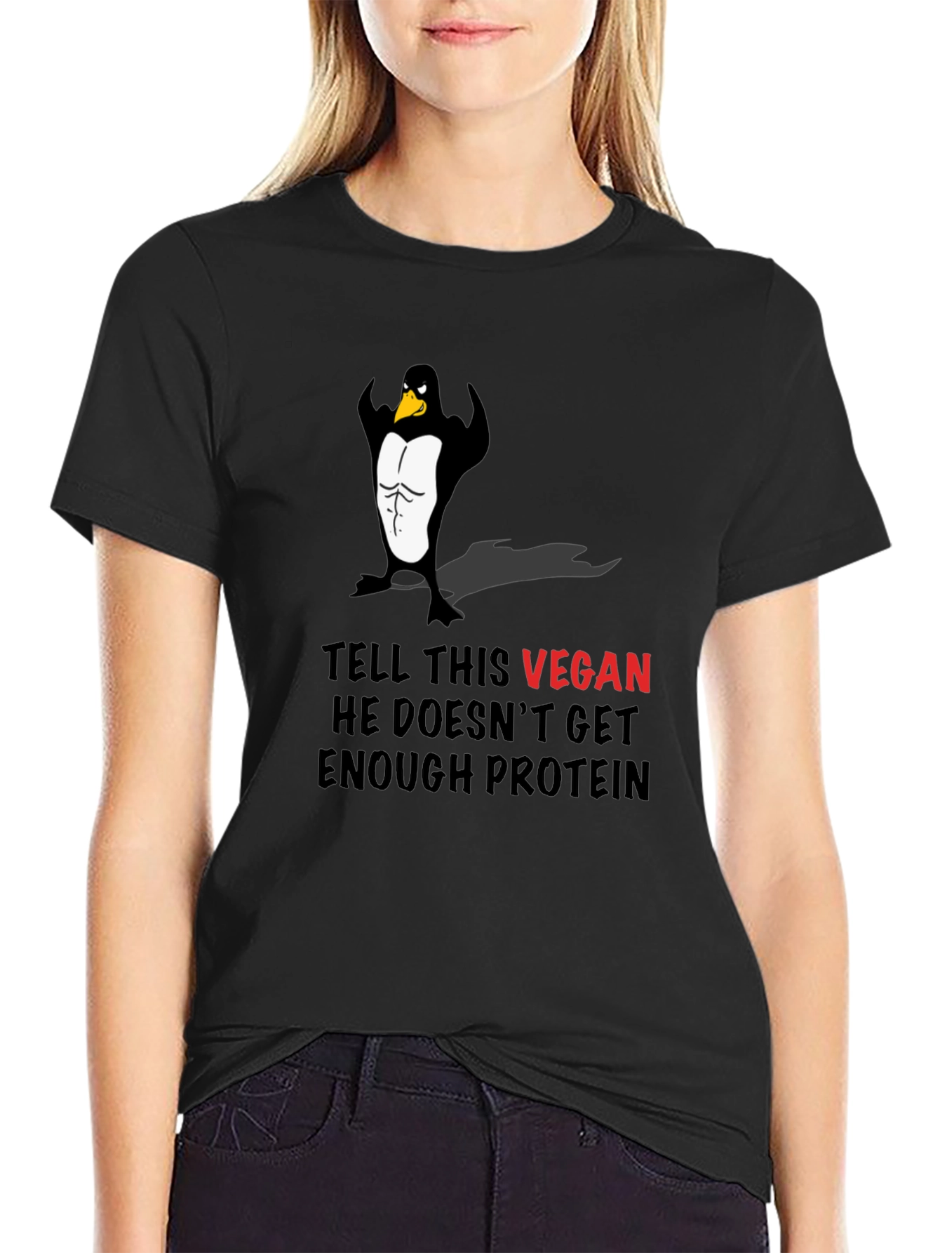 Vegan Penguin Muscle T-Shirt - Protein Humor