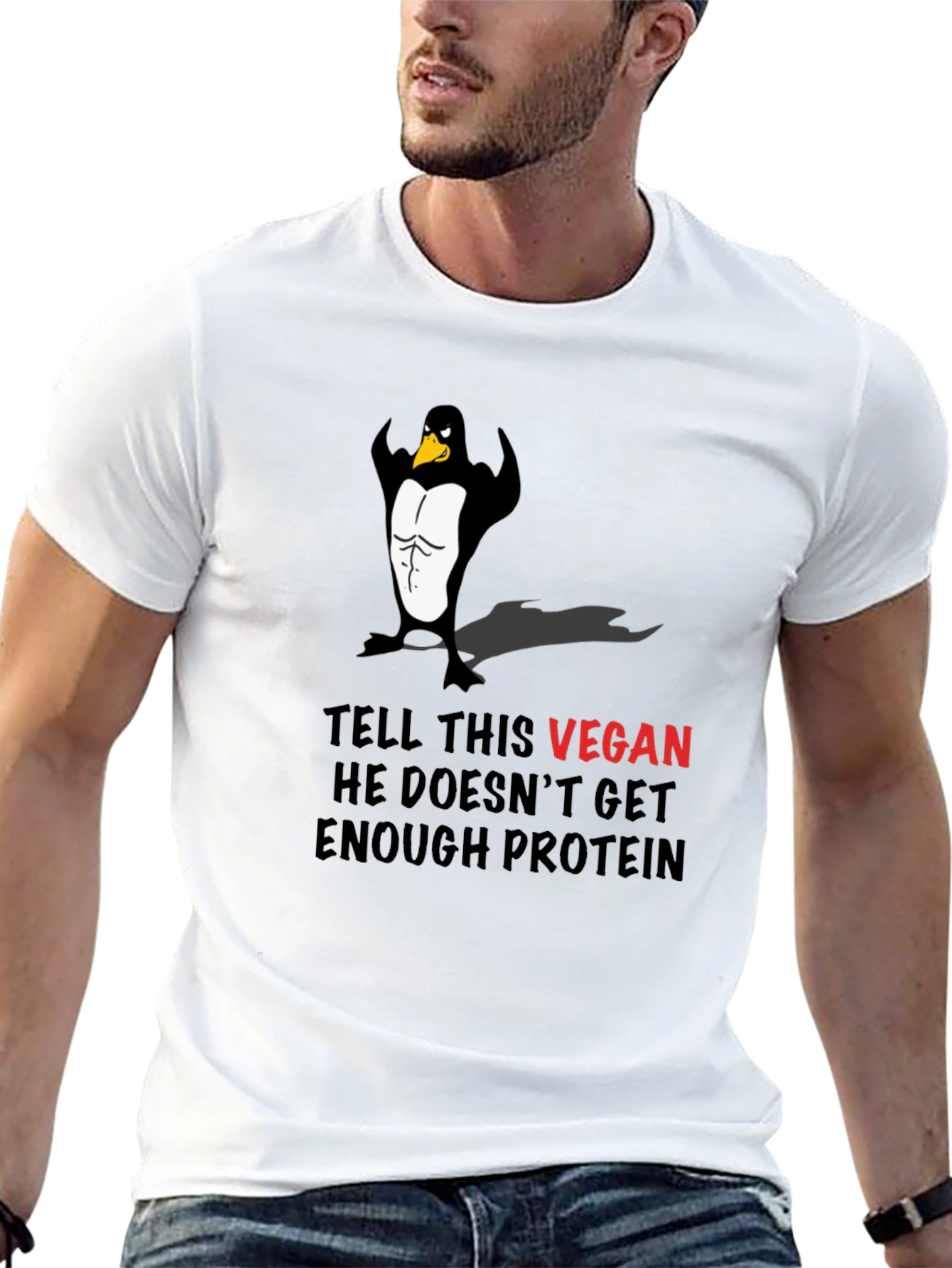 Vegan Penguin Muscle T-Shirt - Protein Humor