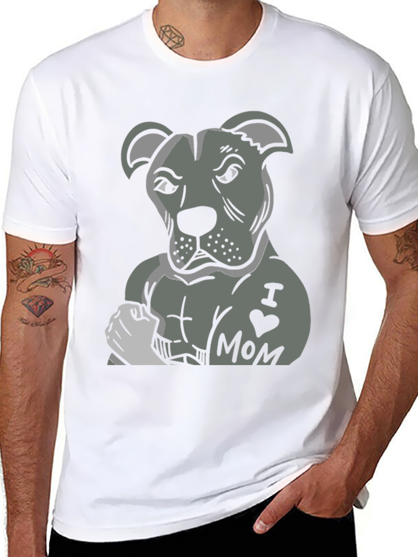 Pitbull I Heart Mom Graphic T-Shirt