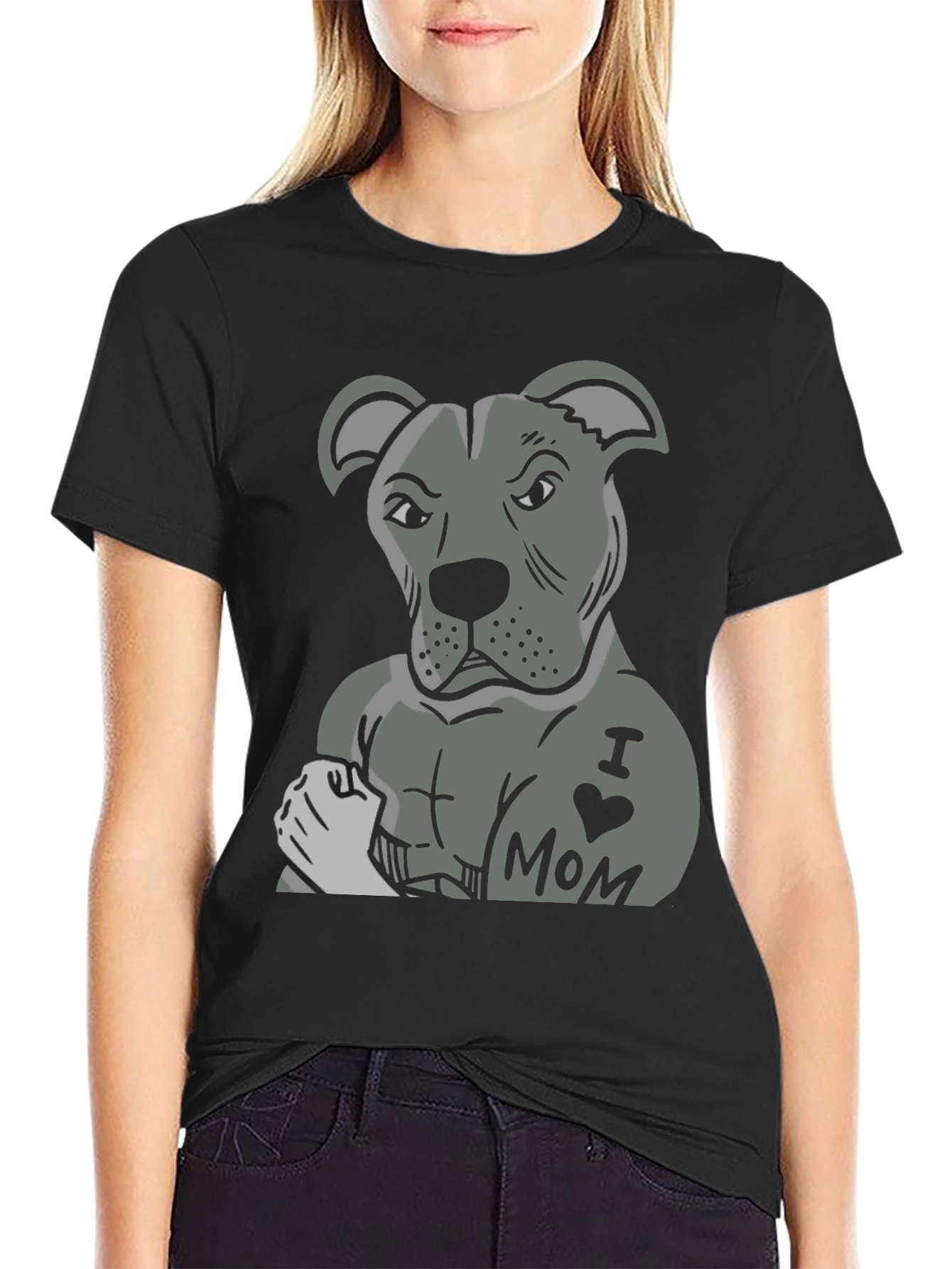 Pitbull I Heart Mom Graphic T-Shirt