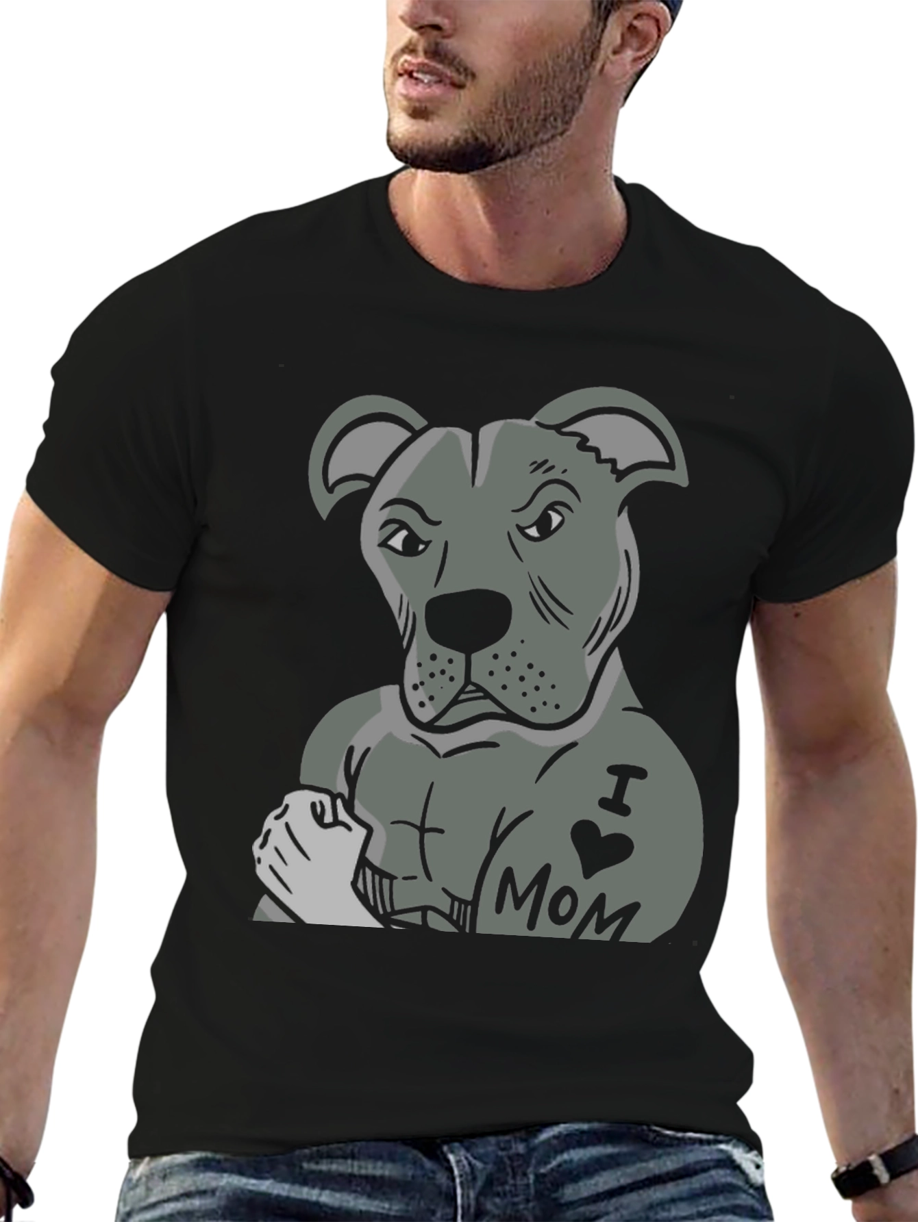 Pitbull I Heart Mom Graphic T-Shirt
