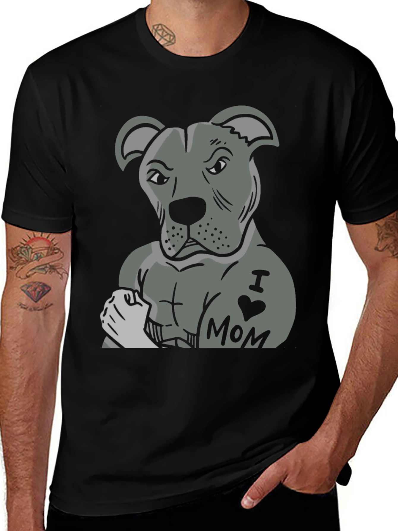 Pitbull I Heart Mom Graphic T-Shirt
