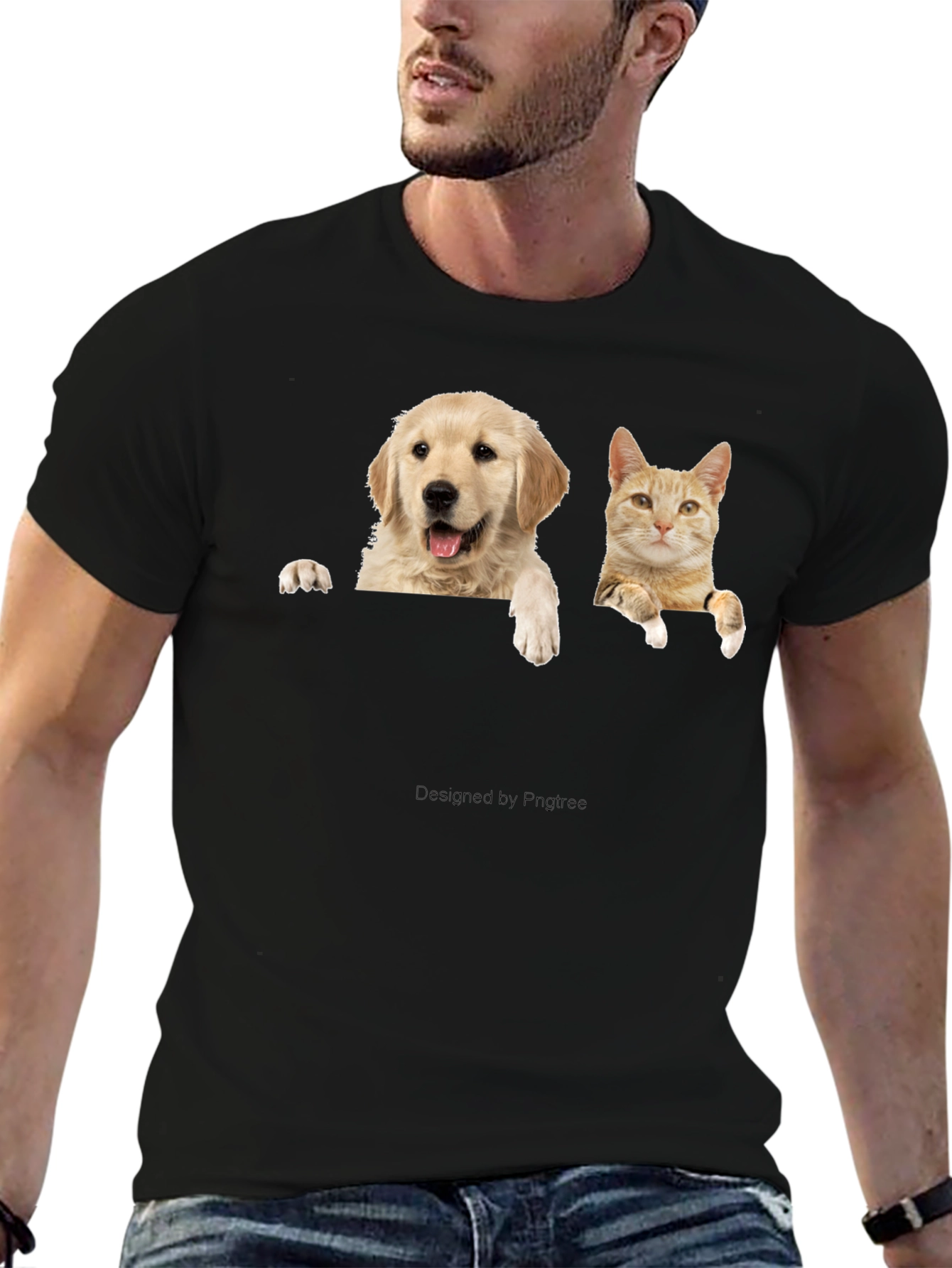 Dog & Cat Peekaboo Black T-Shirt