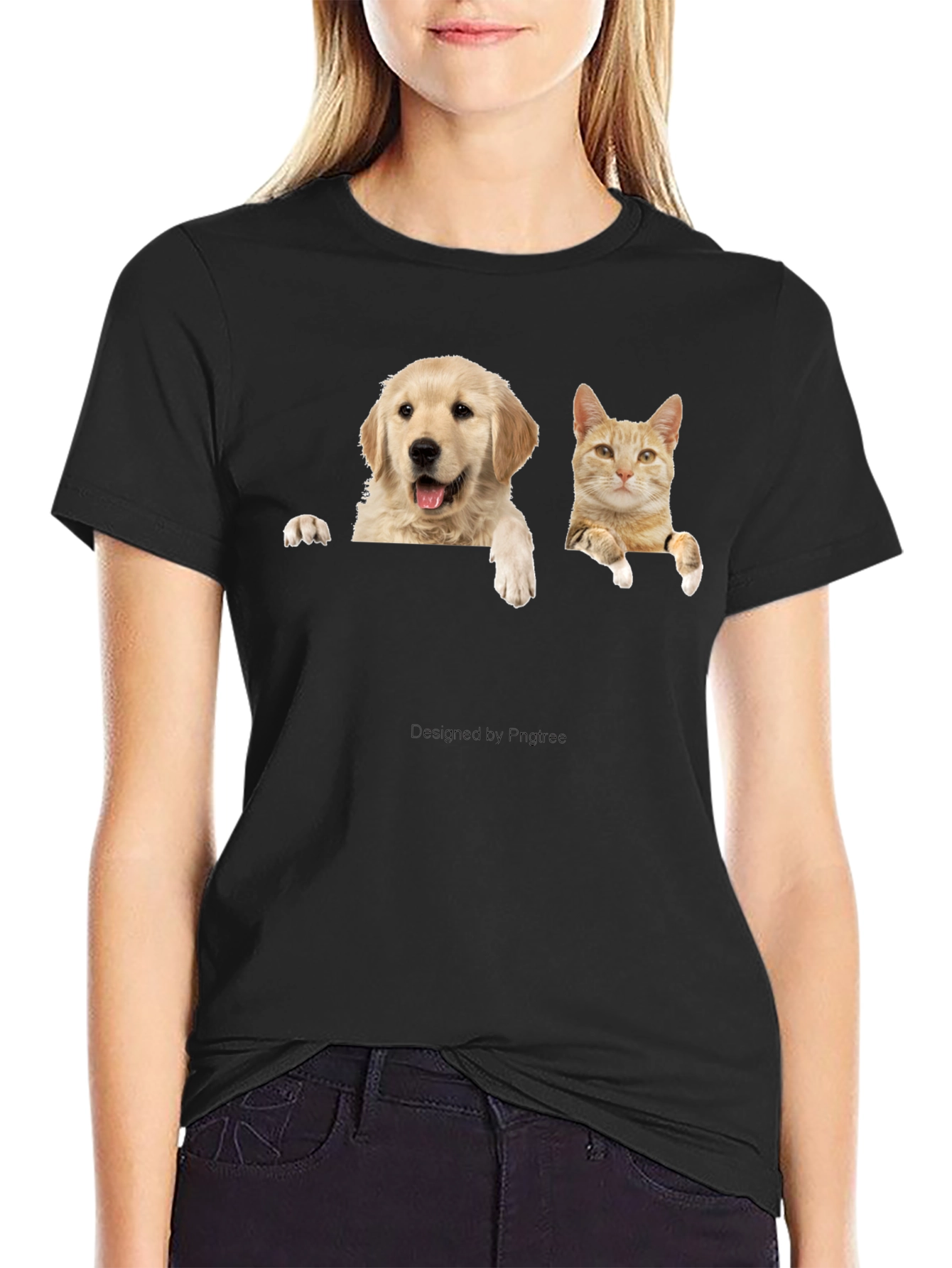 Dog & Cat Peekaboo Black T-Shirt