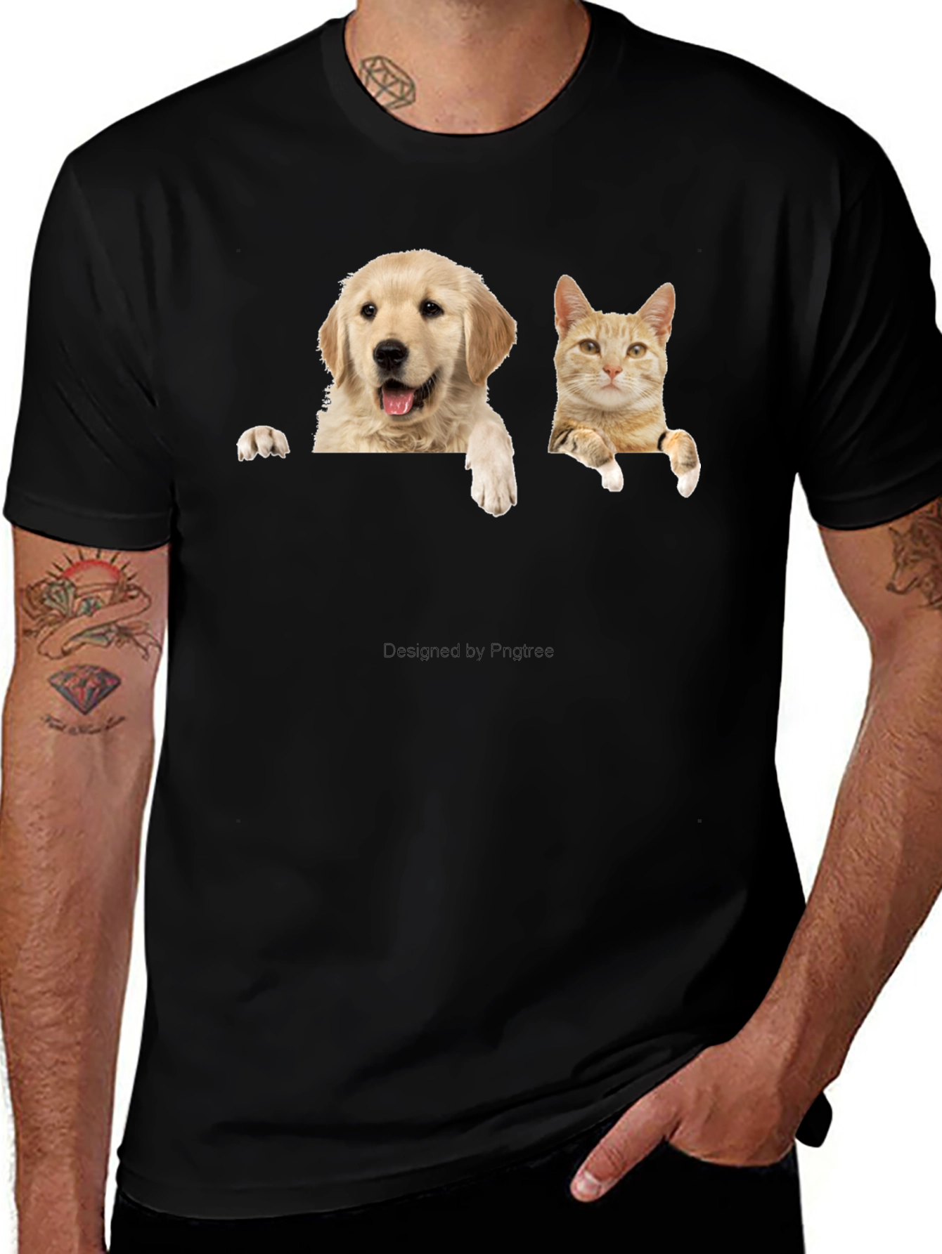 Dog & Cat Peekaboo Black T-Shirt