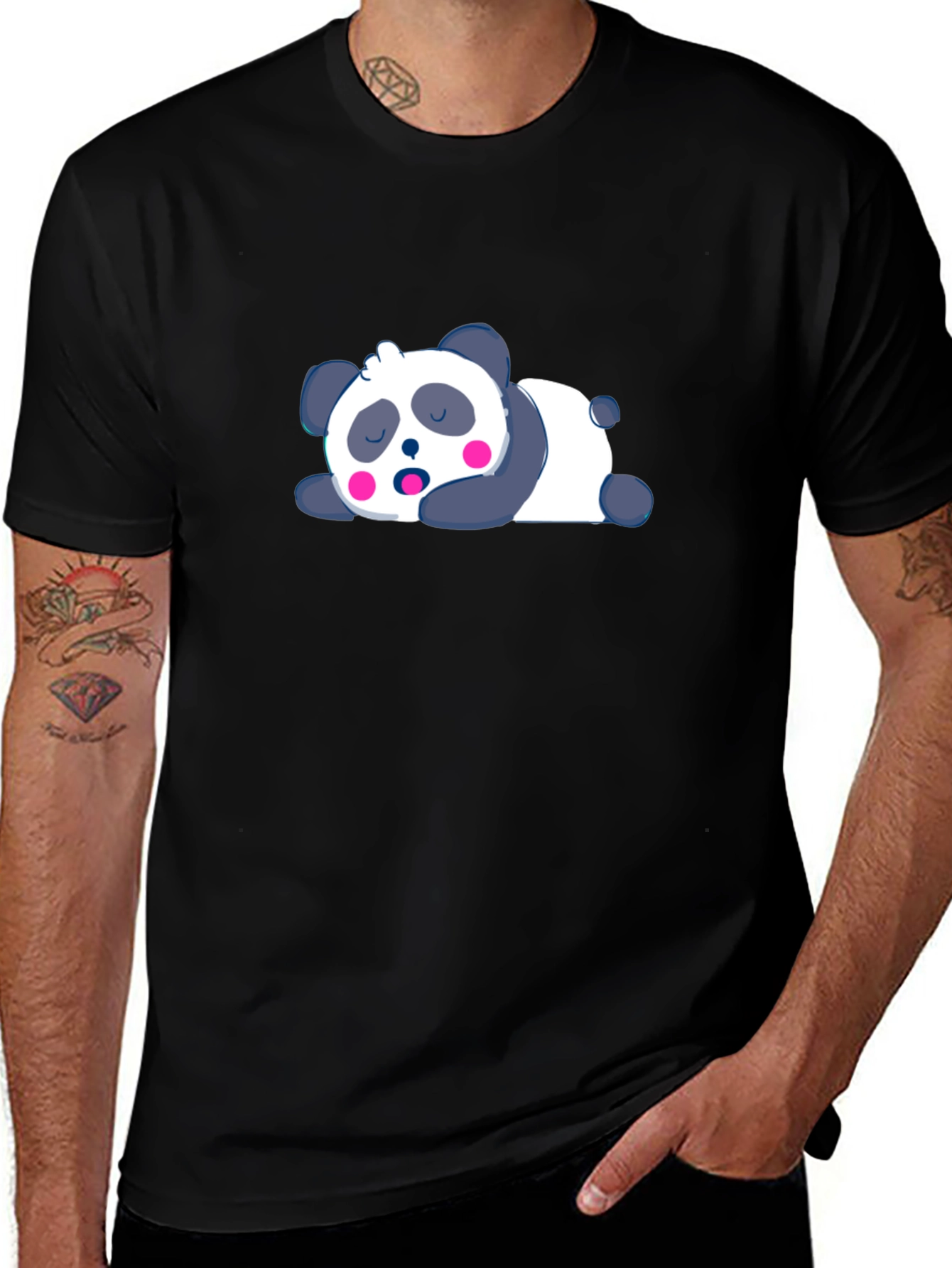 Cute Sleeping Panda Black T-Shirt