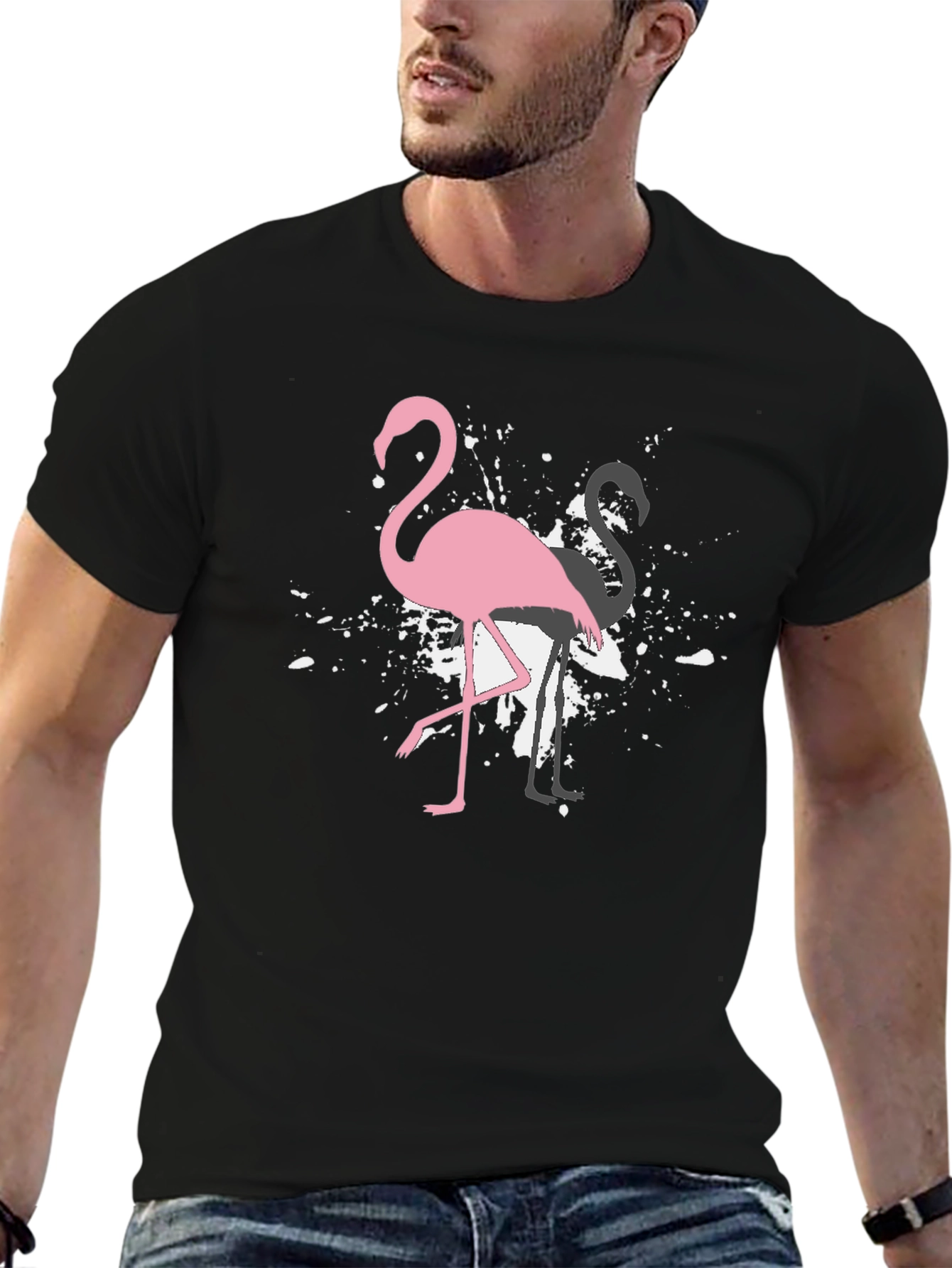 Flamingo Graphic Tee - Stylish Black T-Shirt